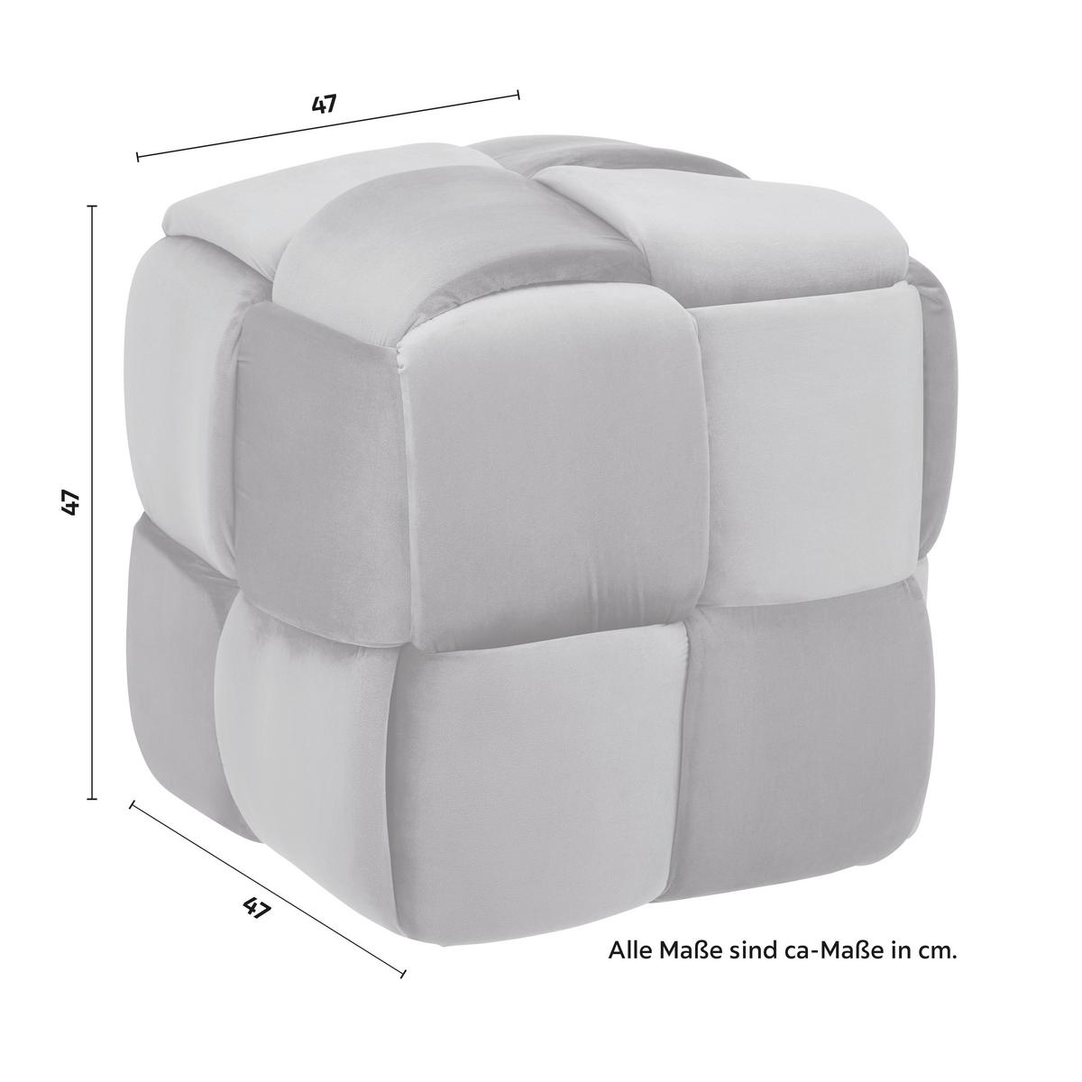 Hocker Ella Grau Samt - Schwarz/Grau, MODERN, Holz/Kunststoff (47/47/47cm) - Bessagi Home