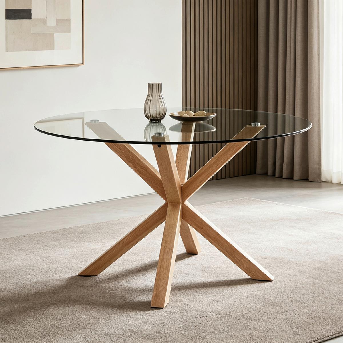 Jedilna Miza Nara, Barva Hrasta, Ø 119 - barve hrasta/prozorno, Moderno, kovina/steklo (119/75,5cm) - P & B