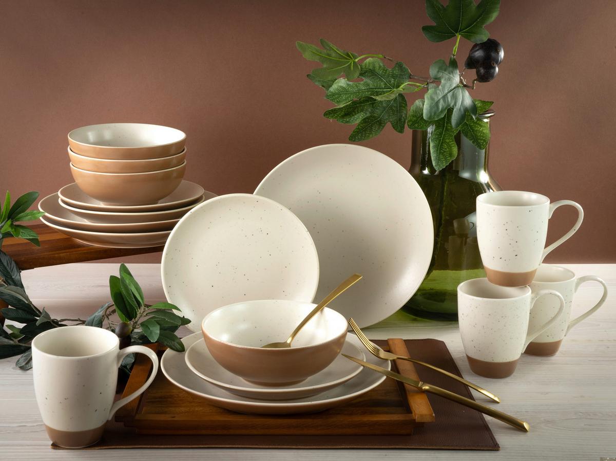 Kombiservice Sand Dunes aus Keramik, 16-teilig - Terracotta/Weiß, Trend, Keramik (34/32/33cm) - Creatable