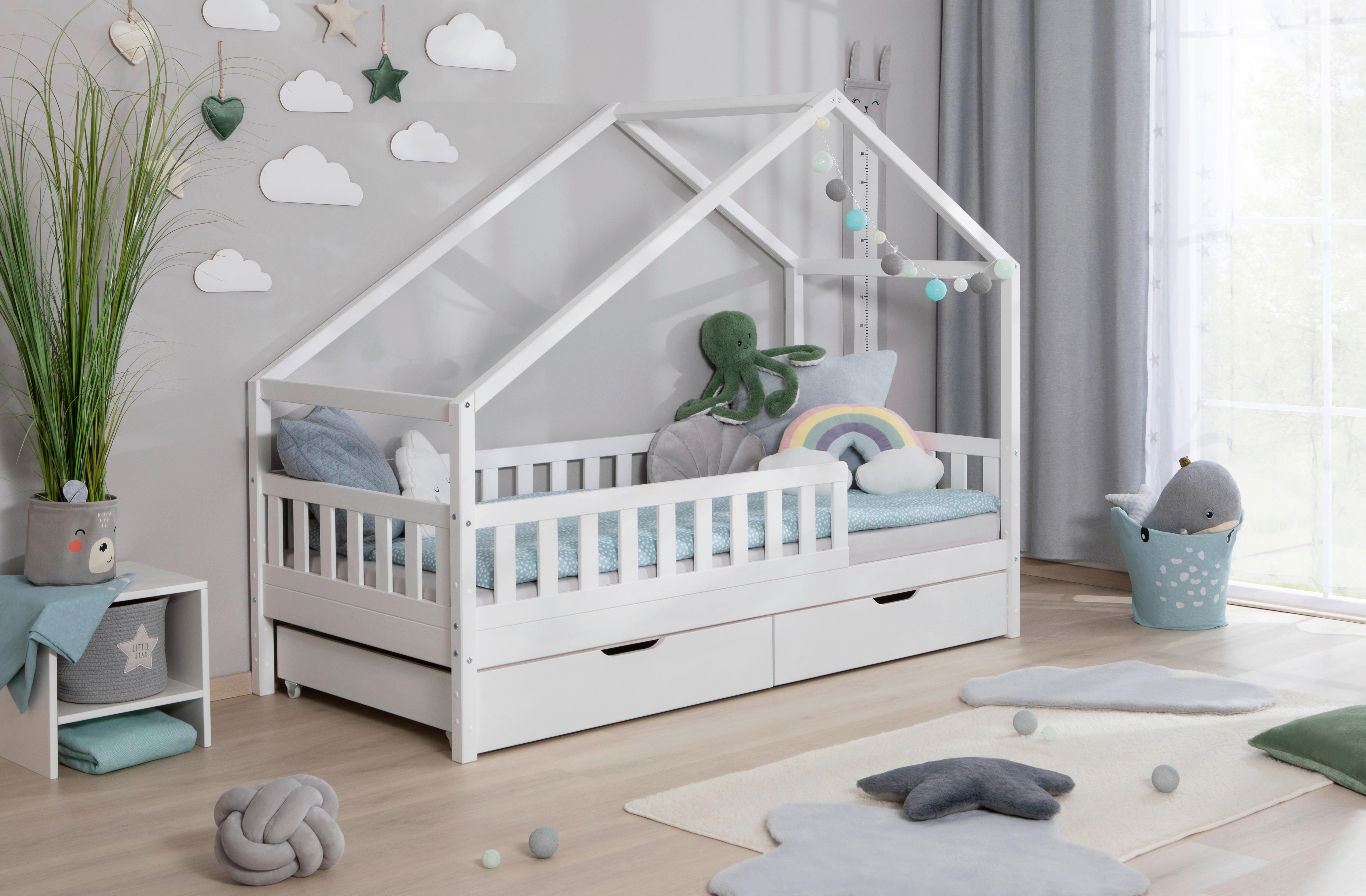 Hausbett Lou ca. 100x200 cm Holz Weiß - Naturfarben/Weiß, MODERN, Holz/Textil (100/200cm) - MID.YOU