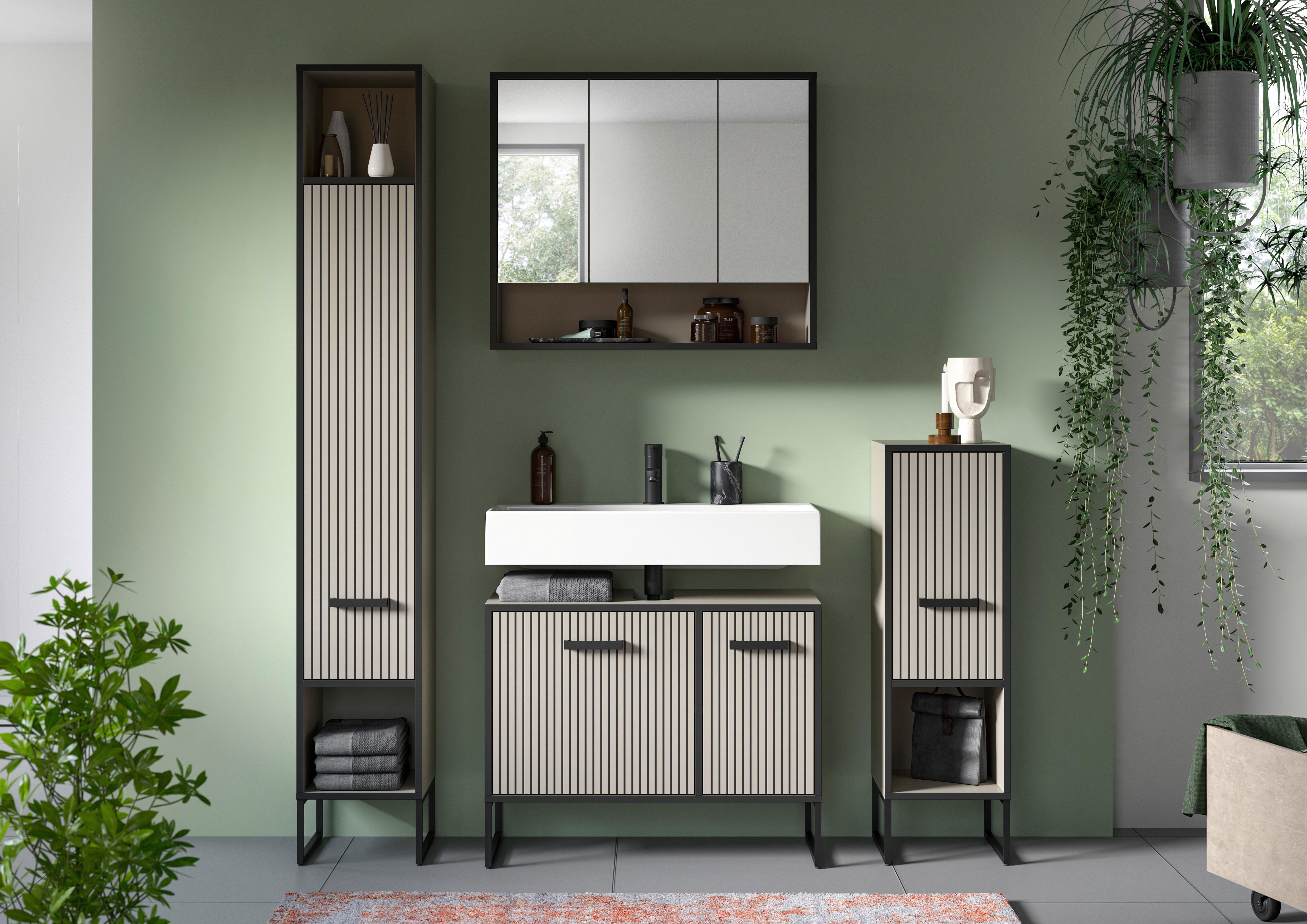 Badezimmer BAGNO 4-teilig ca.140xm Kaschmir - Kaschmir/Schwarz, MODERN, Holzwerkstoff/Metall (140cm) - MID.YOU