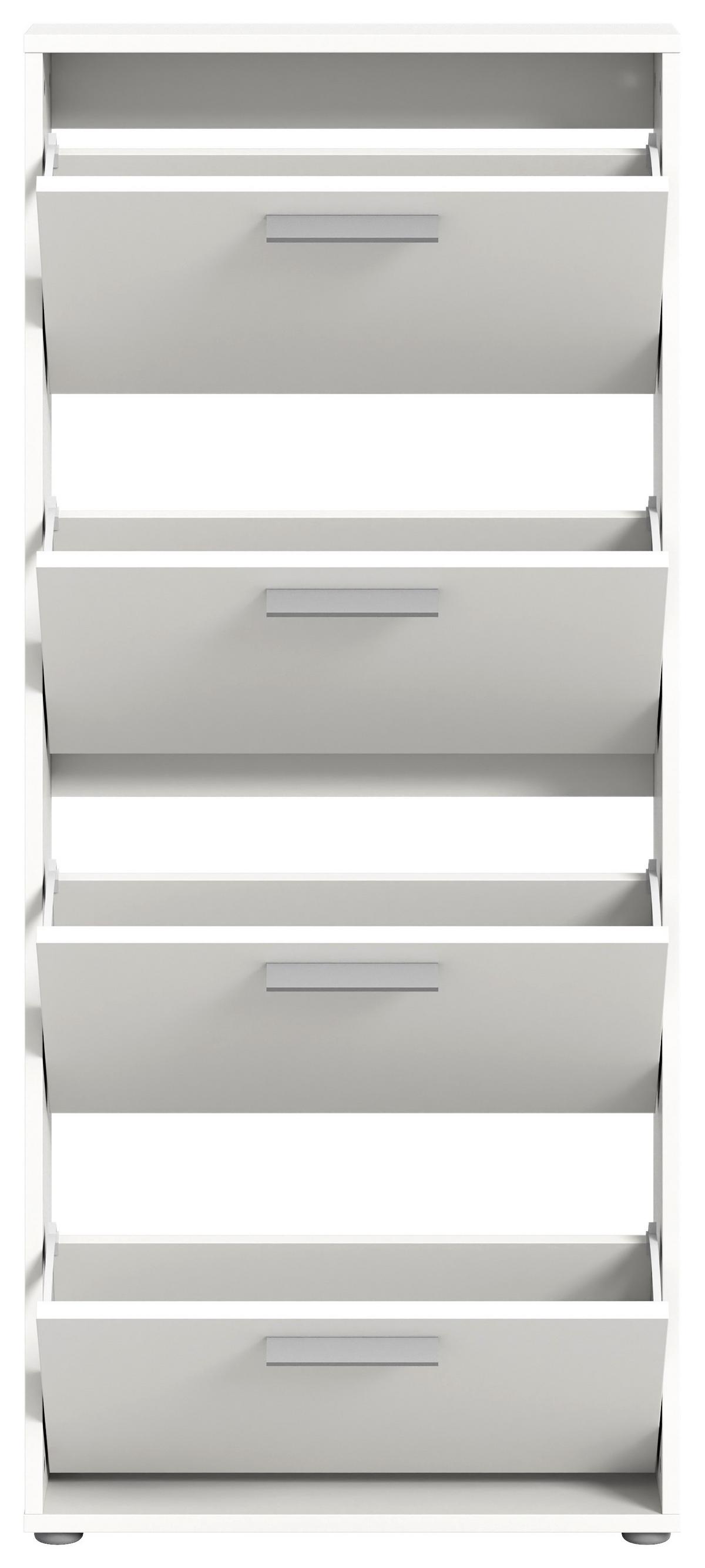 SZAFKA UCHYLNA NA BUTY SAM - kolor srebrny/biały, Design, materiał drewnopochodny/tworzywo sztuczne (59/136/17cm) - Carryhome