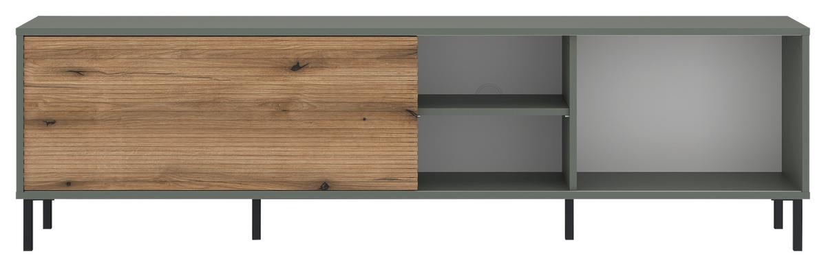 Comodă TV POZZI - culoare lemn stejar/verde gri, Trend, material pe bază de lemn (180/50,8/40cm) - Modern Living