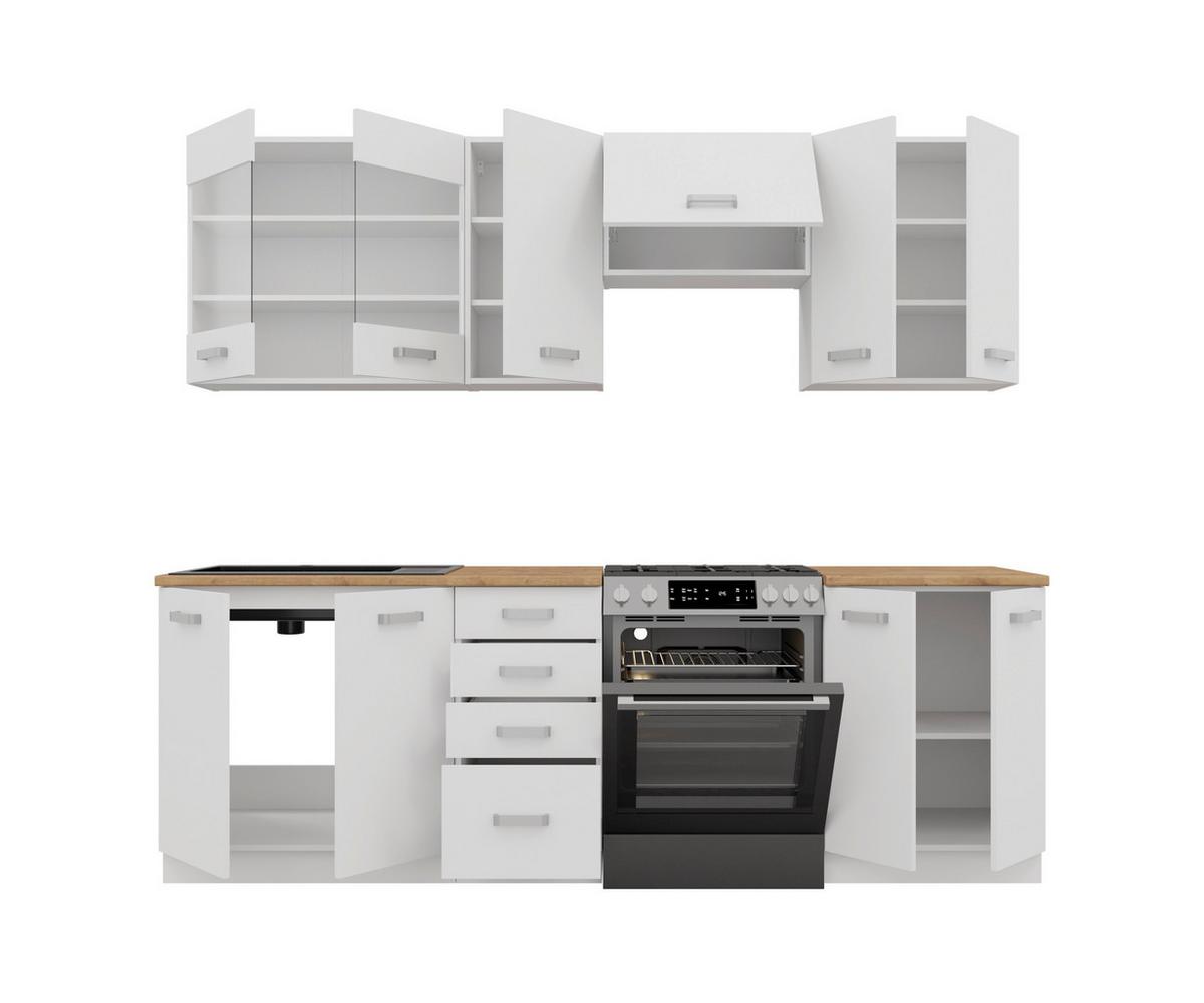 Blok Kuhinja Eko - boja hrasta/bela, Moderno, staklo/pločasti materijal (260/218/60cm) - Modern Living