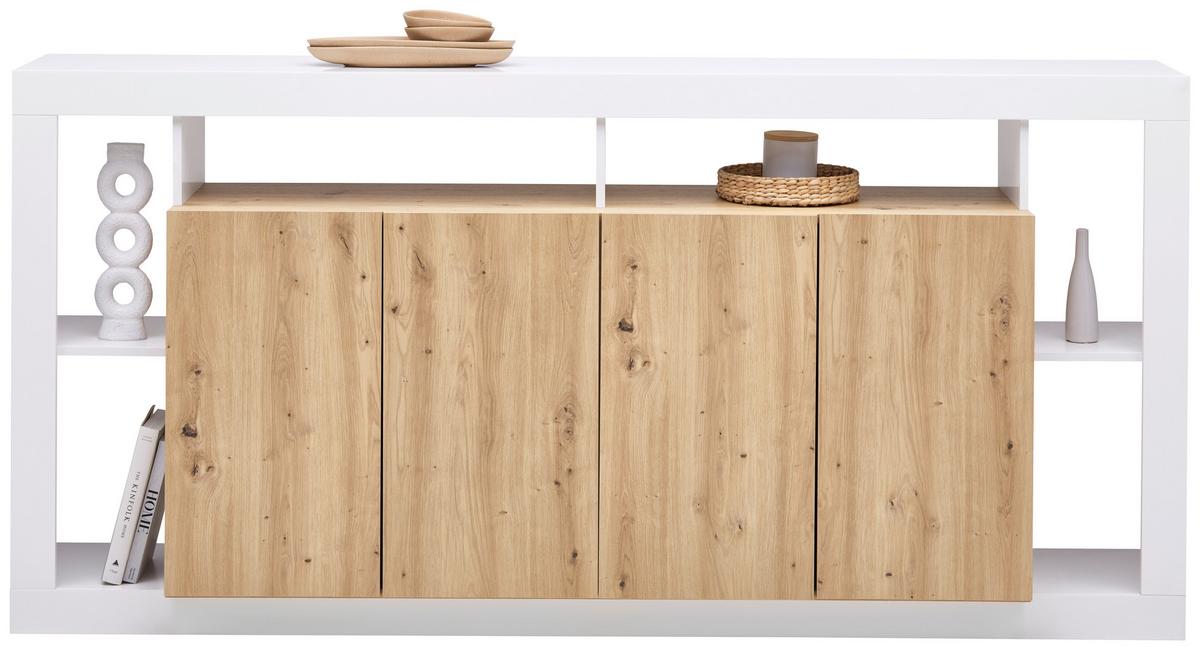 Sideboard Amarito in Weiss HG/Eiche Artisan - Weiss Hochglanz/Eiche Artisan, Konventionell, Holzwerkstoff (210/101/42cm) - Mömax