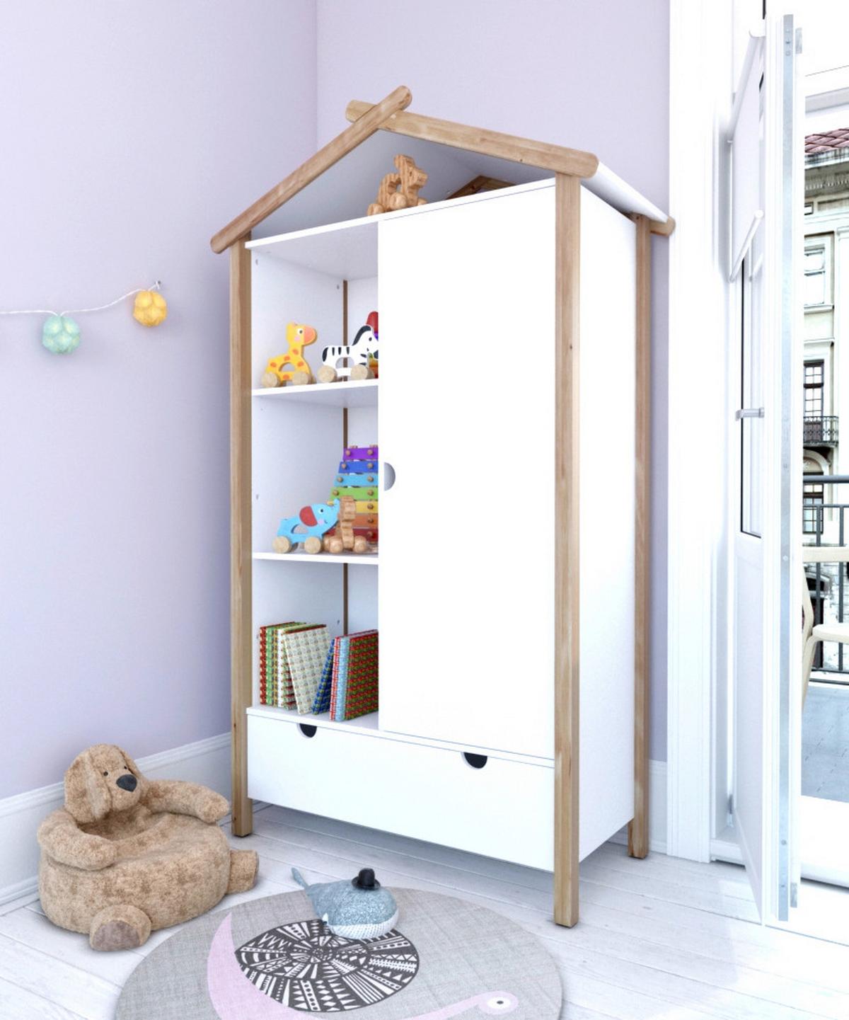 Drehtürenschrank Weiß/Naturfarben - Weiß/Naturfarben, Design, Holz/Holzwerkstoff (112/187/51cm) - Livetastic