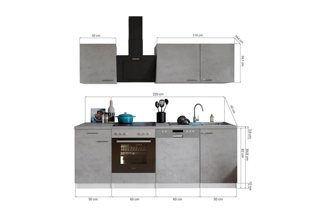 Kuhinjski Blok Z Aparati Malia, 220cm - barve nerjavečega jekla/siva, Basics, kovina/leseni material (220cm) - Respekta