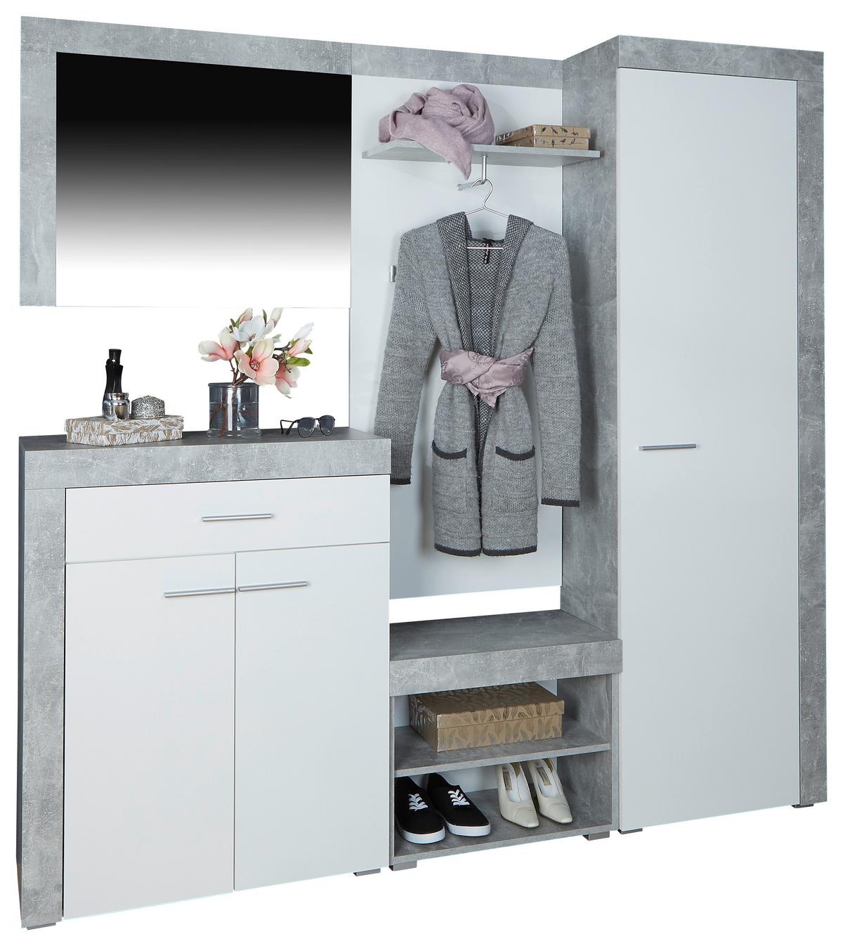 Ansamblu de hol PORTO - alb/gri, Modern, material pe bază de lemn (200/200/35,3cm) - Modern Living