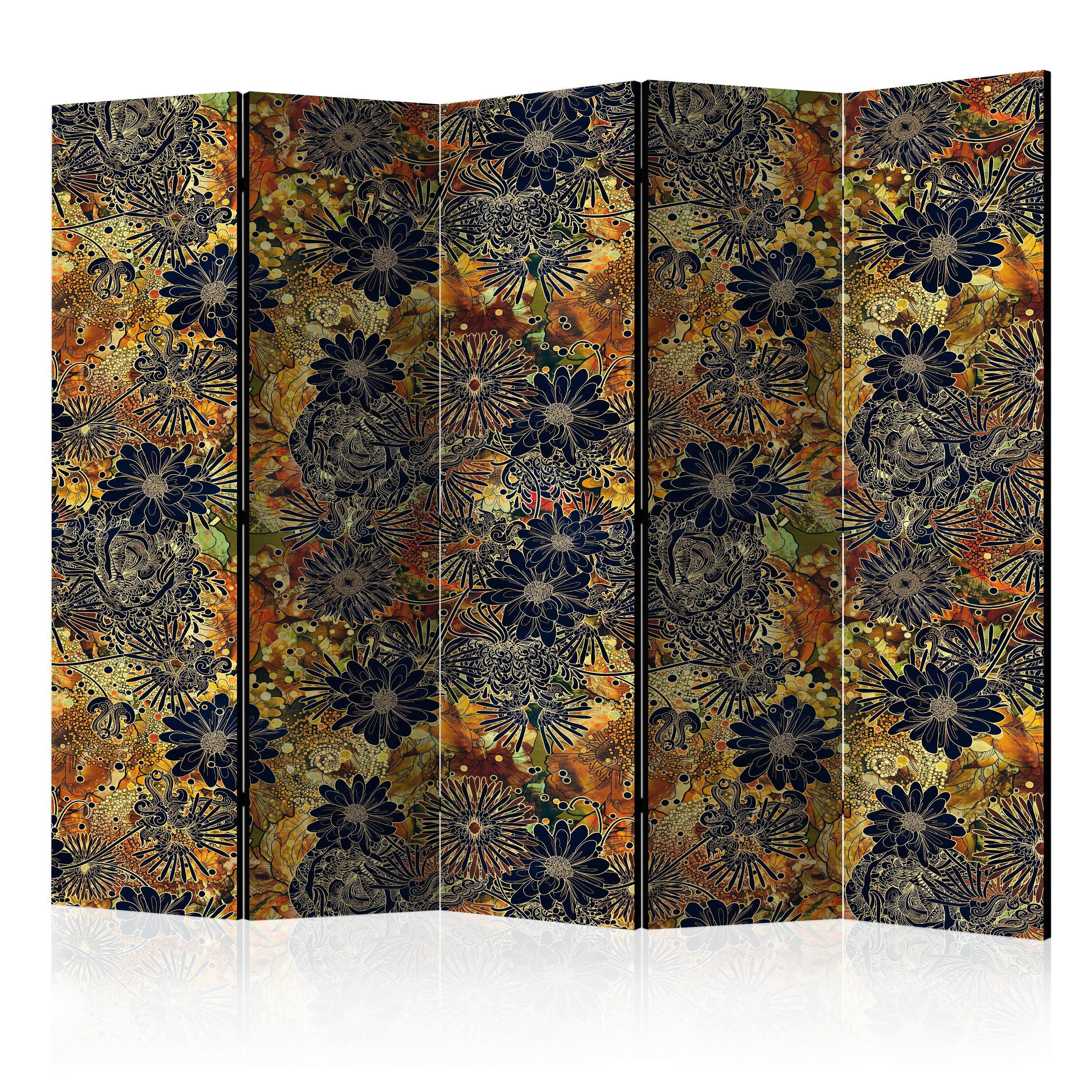 Paravan Floral Madness I, 5-Delni, Dvostranski - črna/rjava, Basics, tekstil/les (225/172/3cm) - artgeist