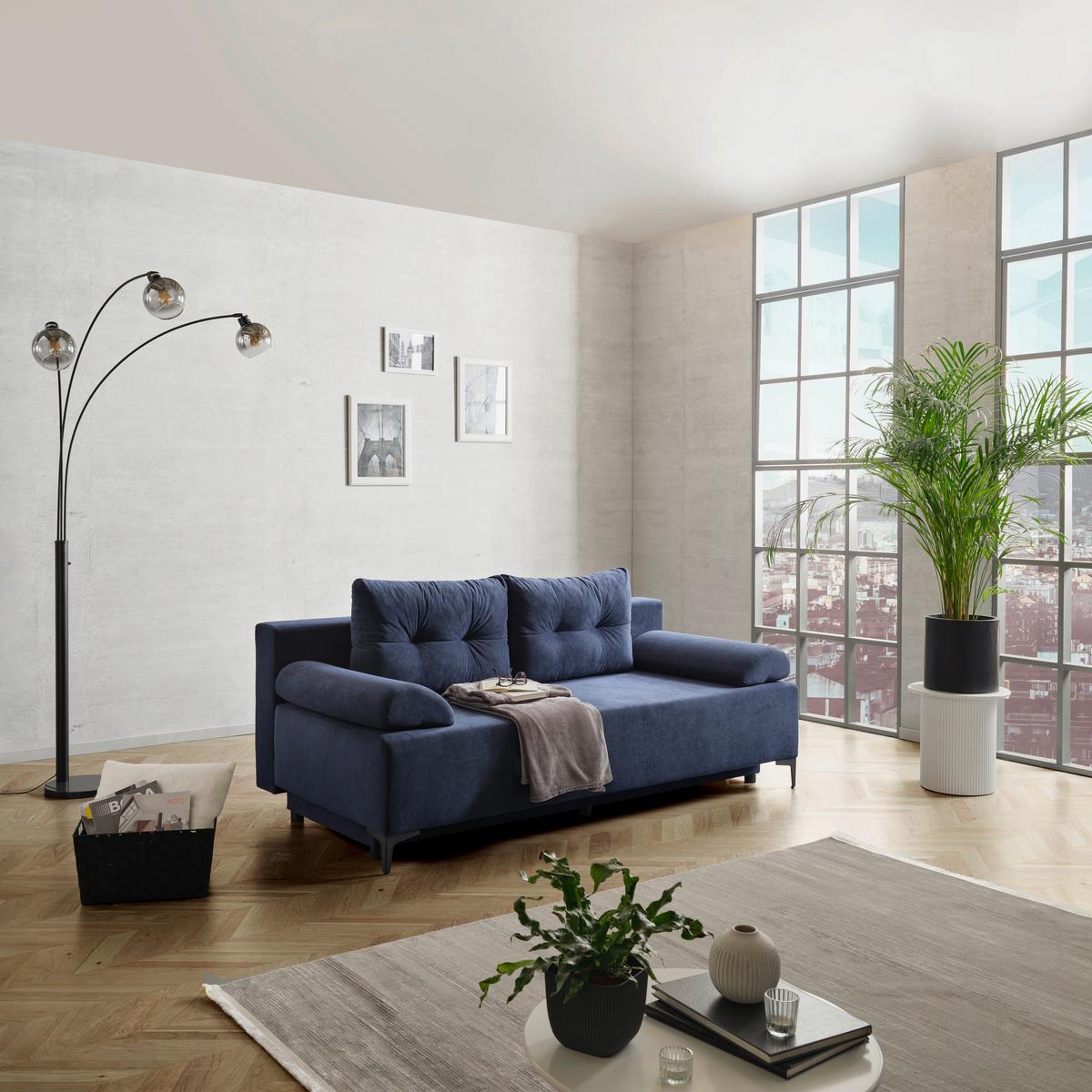 Canapea extensibila PARIS - albastru/negru, Modern, metal/lemn (200/98/90cm)