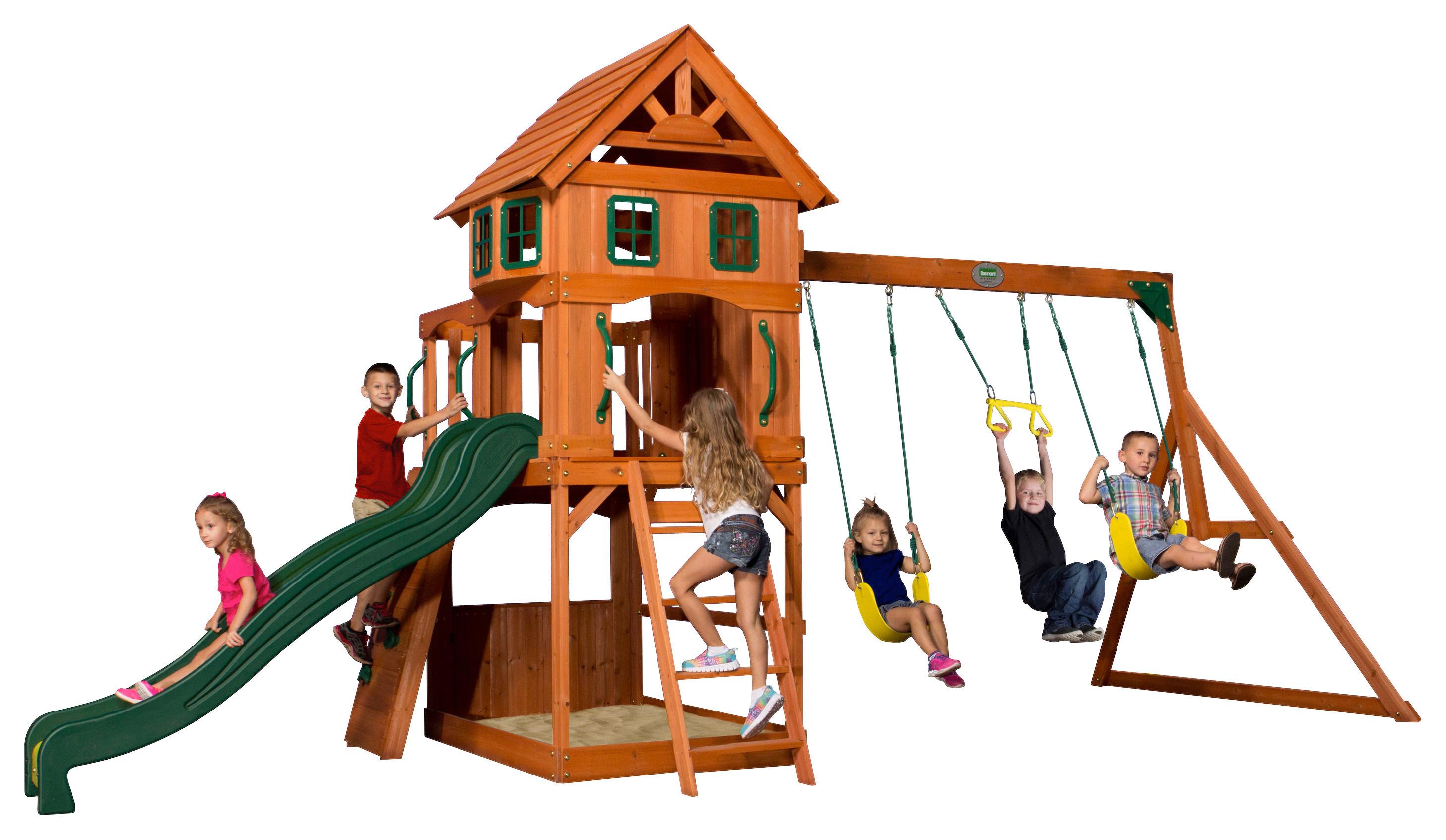 SPIELTURM B1608016 ATLANTIC - Dunkelgrün/Gelb, Basics, Holz/Kunststoff (551,2/284,5/236,2cm) - Ambia Garden