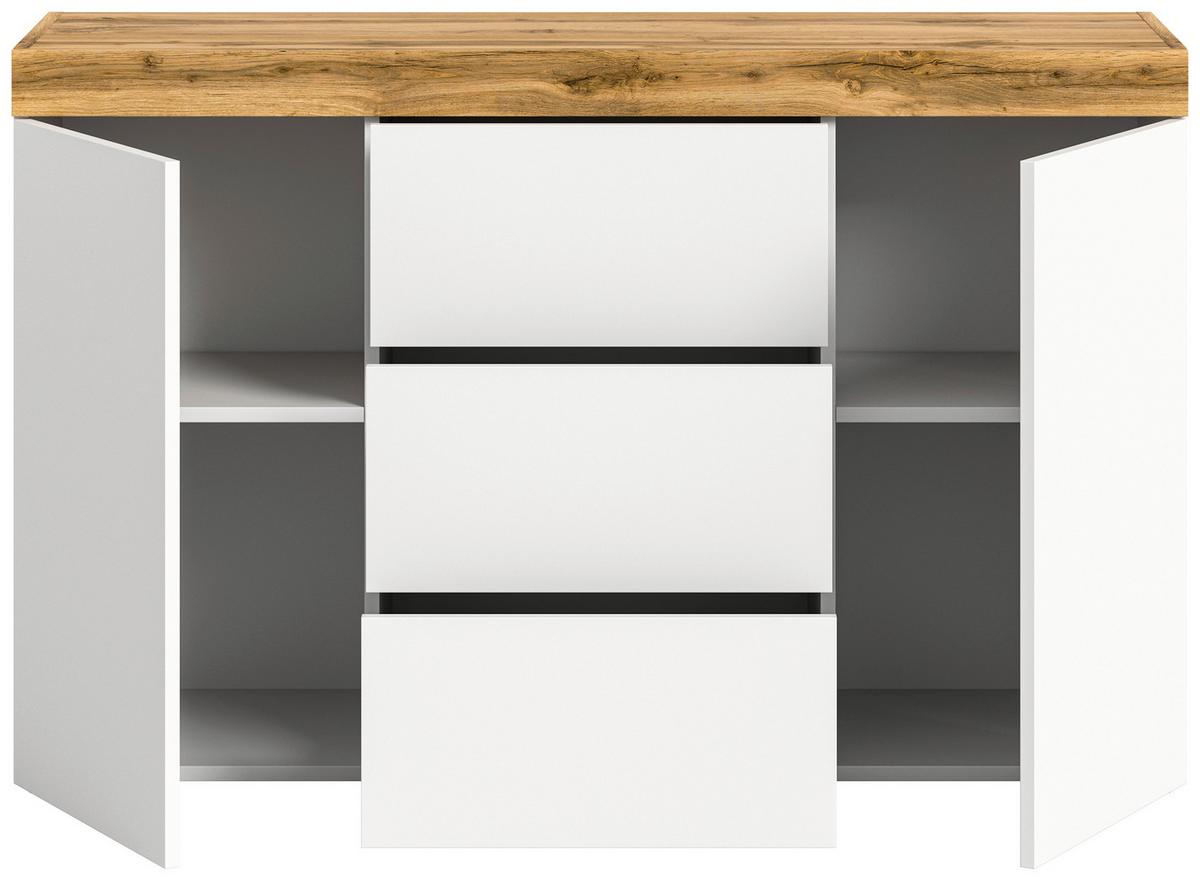 Komoda Sugar, Bela, Barva Hrasta - hrast wotan/bela, Design, leseni material (125/80/37cm) - MID.YOU