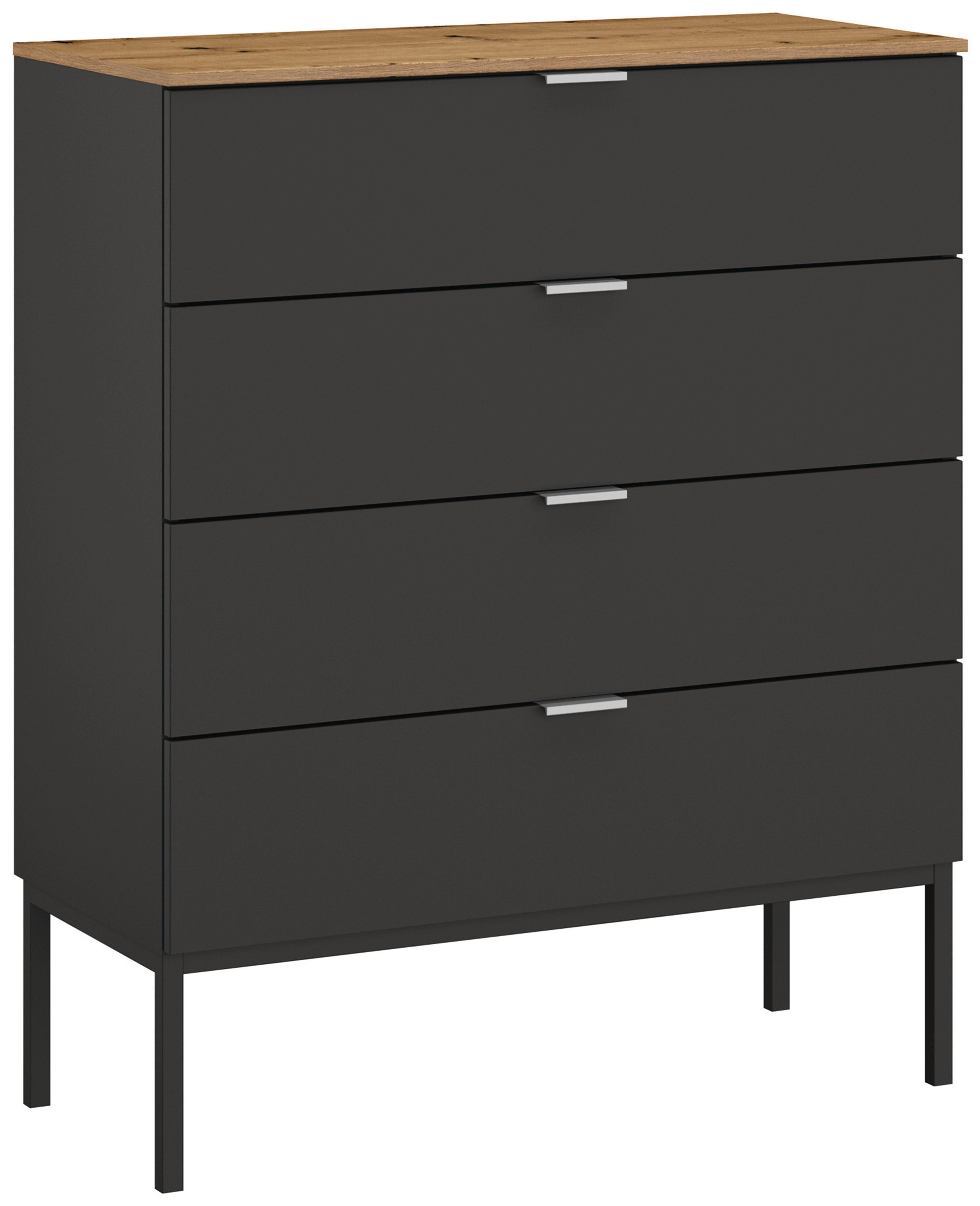 Komoda Lima, Barva Grafita, Barva Hrasta - barve aluminija/barve grafita, Trend, kovina/leseni material (80/100/42cm) - Stylife