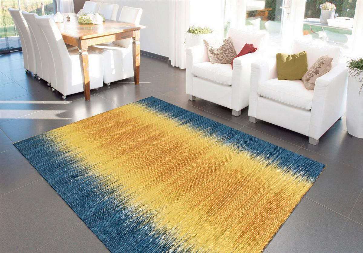 Flachwebeteppich Sunset  8070 Gelb/blau 90x160 - Blau/Gelb, Basics, Textil (90/160cm) - Kayoom