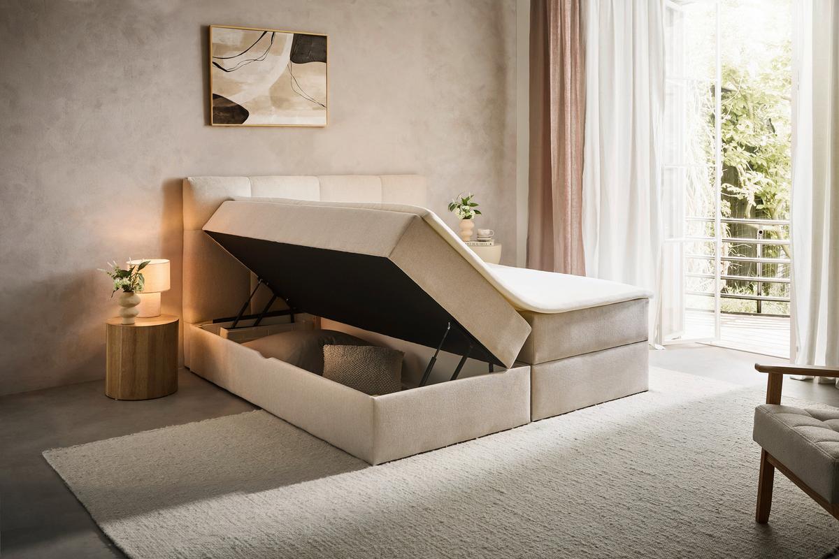 ŁÓŻKO SKRZYNIOWE ELLA - kremowy, Konventionell, tkanina (140/200cm) - Boxxx