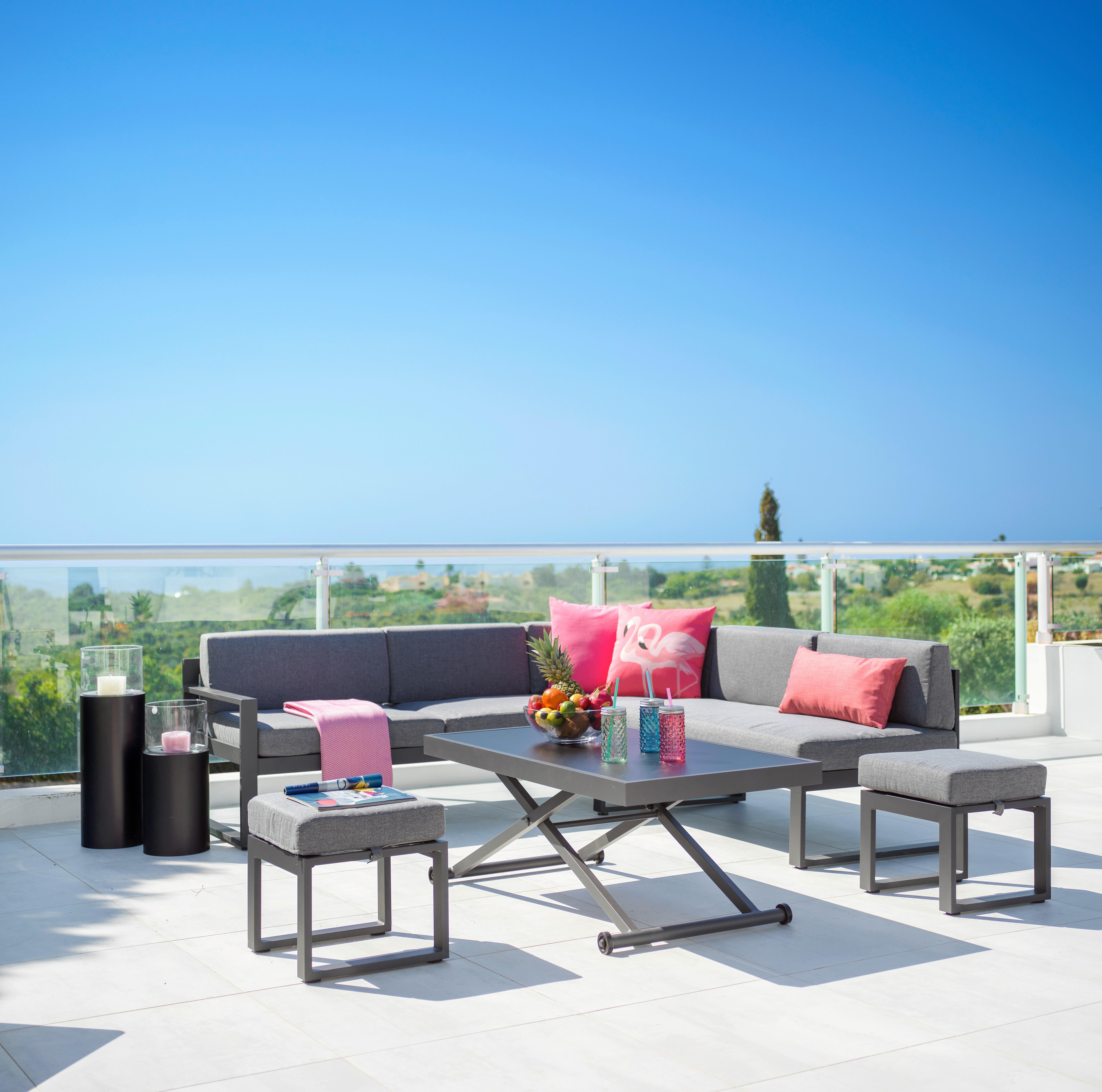 Loungegarnitur-Set Moskau Anthrazit/Grau - Anthrazit/Grau, Modern, Glas/Textil (200/213/62cm) - Mömax