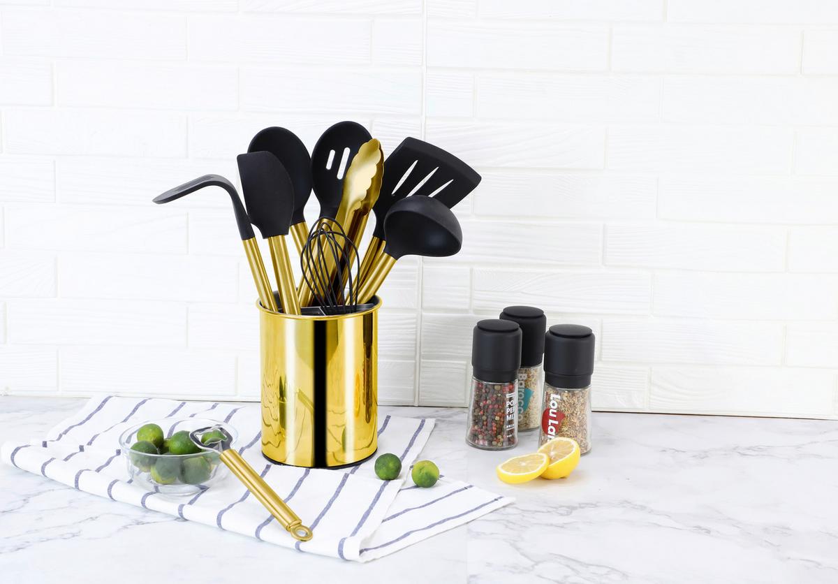 Set ustensile bucătărie 10/1 - auriu/negru, Basics, plastic - Echtwerk