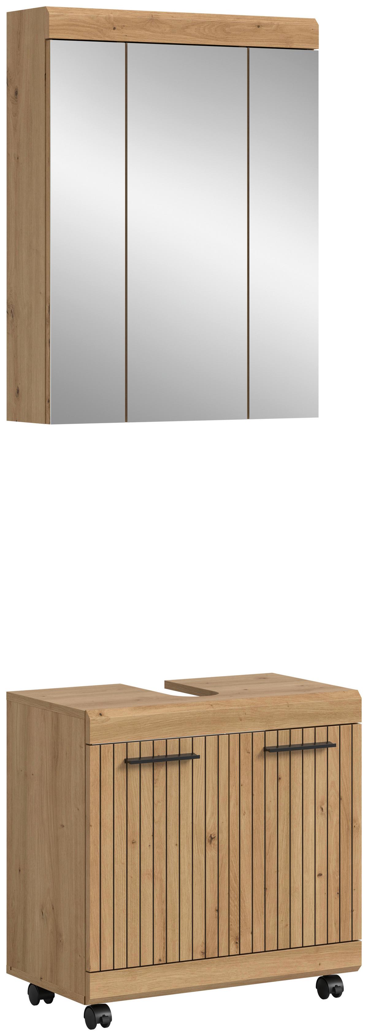 Badezimmer Scout Eiche Artisan 2-teilig - Schwarz/Eiche Artisan, Trend, Glas/Holzwerkstoff (60cm) - MID.YOU