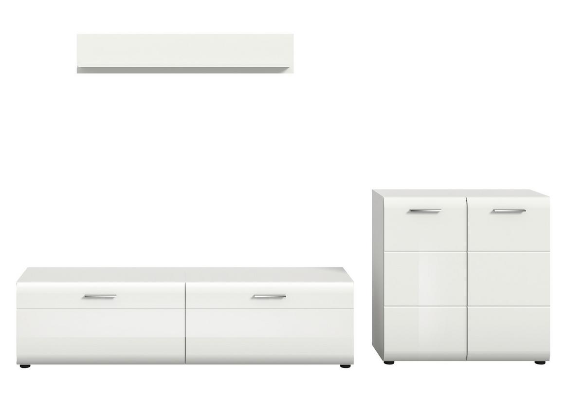 Dnevni Regal Ice, Bela Visok Sijaj, 3-Delni - srebrne barve/črna, Design, umetna masa/leseni material (255/160/41cm) - Livetastic