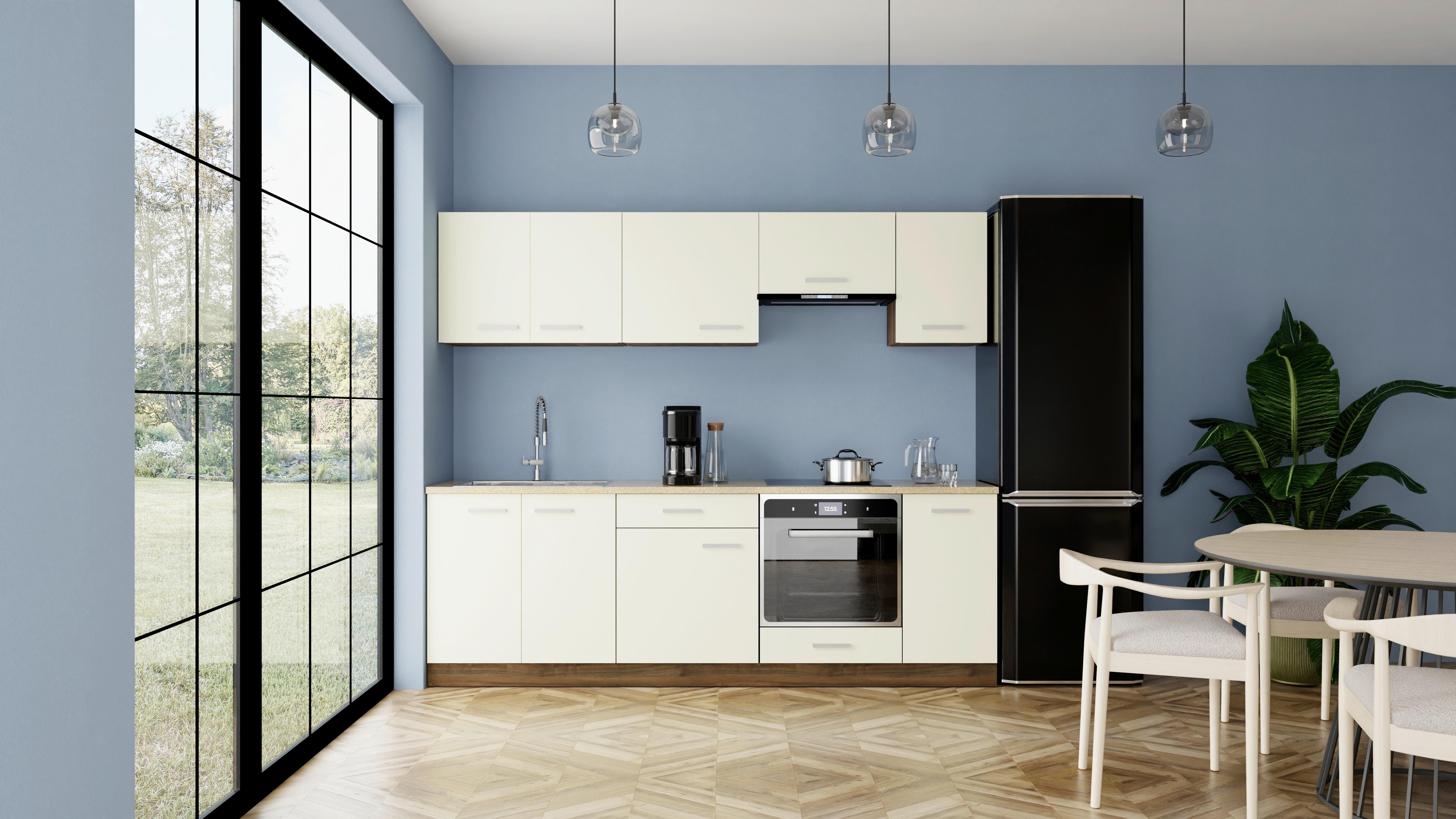 Bucatarie standard MELANIE 240 - bej/culoare lemn de nuc, Modern, material pe bază de lemn (240/202/60cm)