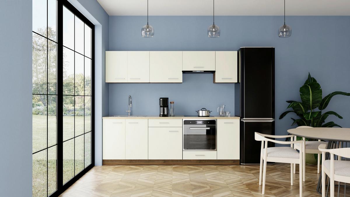 Bucatarie standard MELANIE 240 - bej/culoare lemn de nuc, Modern, material pe bază de lemn (240/202/60cm)