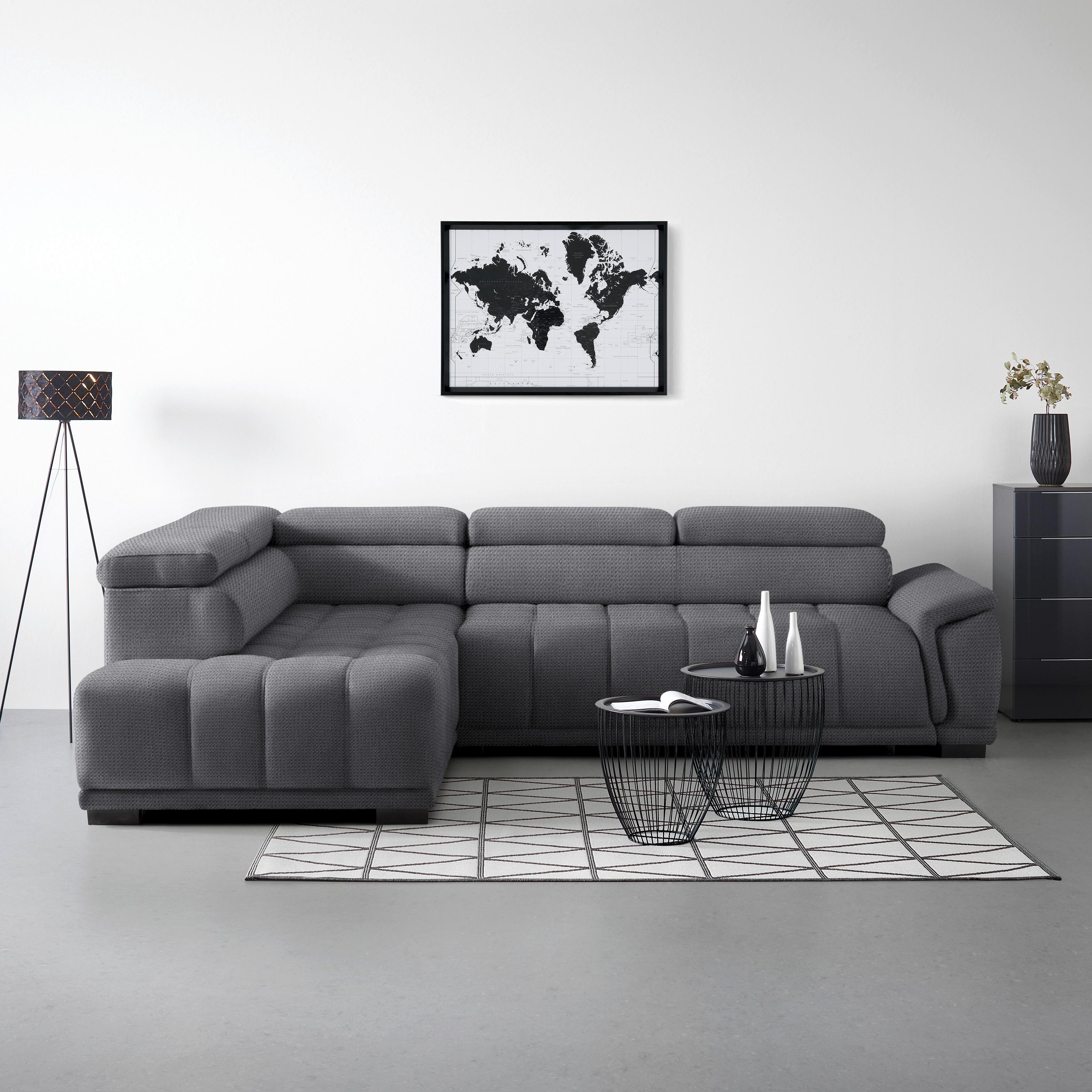 Ecksofa Gremio Links Blaugrau - Blaugrau/Schwarz, MODERN, Kunststoff/Textil (206/283cm) - Premium Living