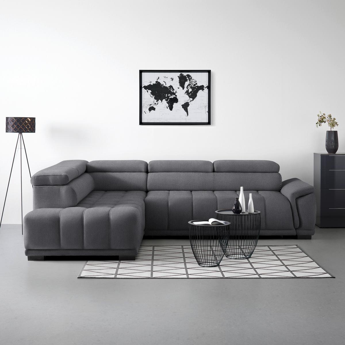 Ecksofa Gremio Links Blaugrau - Blaugrau/Schwarz, MODERN, Kunststoff/Textil (106/77-100/283-206cm) - Premium Living