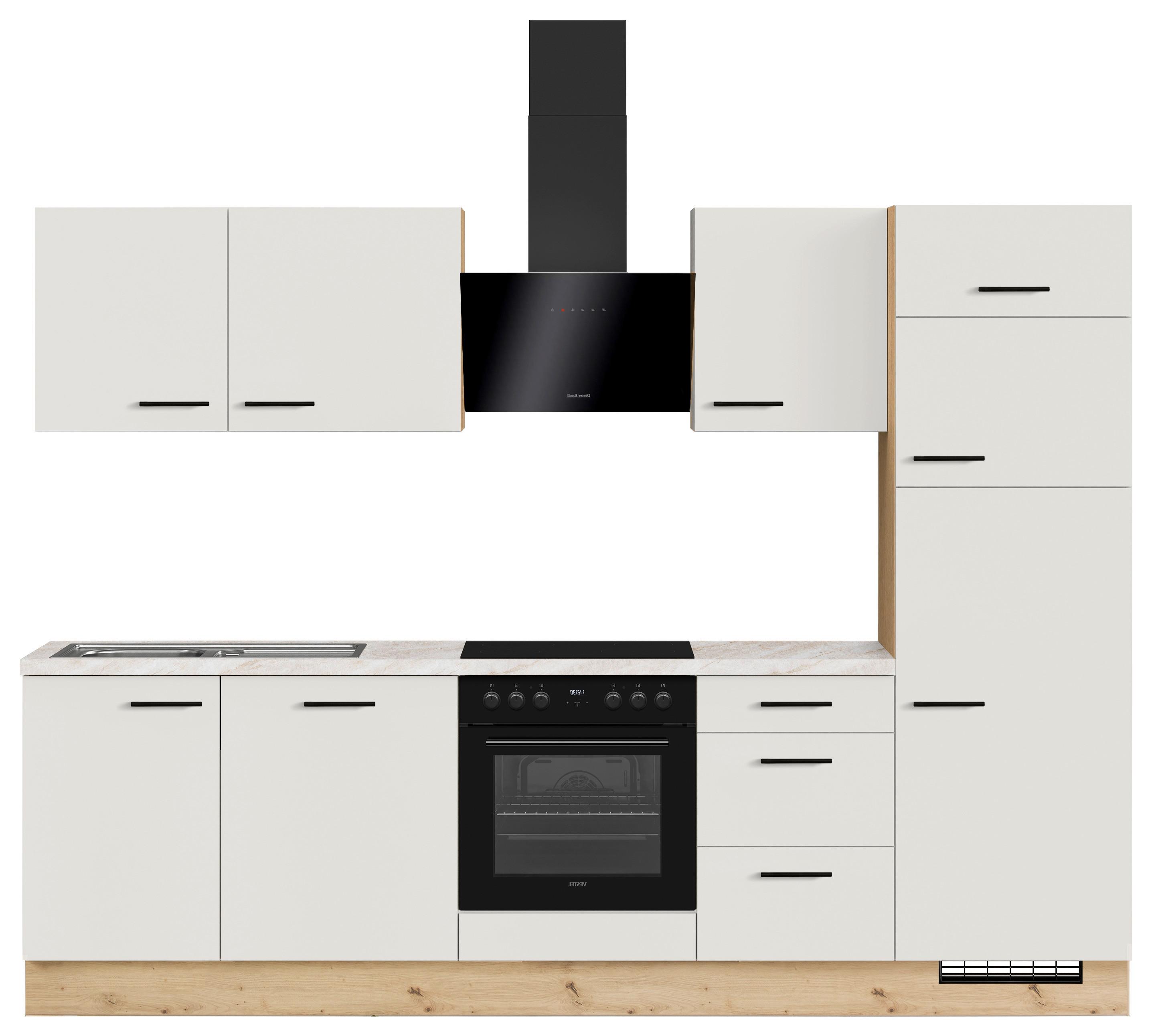 Küchblock IP1200 o. Geräte Weiß - Eichefarben/Schwarz, MODERN, Holzwerkstoff/Metall (280cm) - Impuls