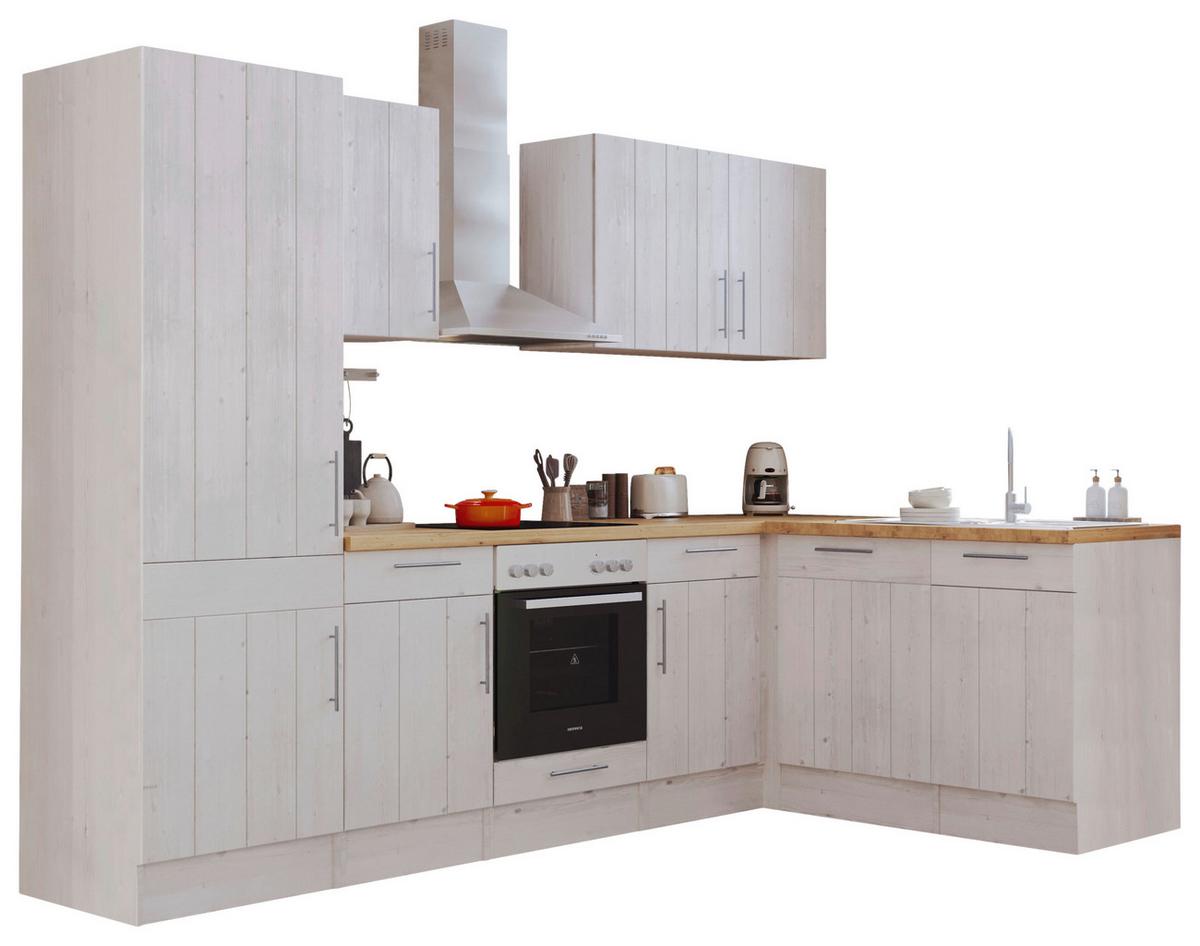 Eckküche Premium Lärche Weiß m. Geräten ca. 280x172 cm - Eichefarben/Weiß, ROMANTIK / LANDHAUS, Holzwerkstoff/Metall (280/172cm) - Respekta