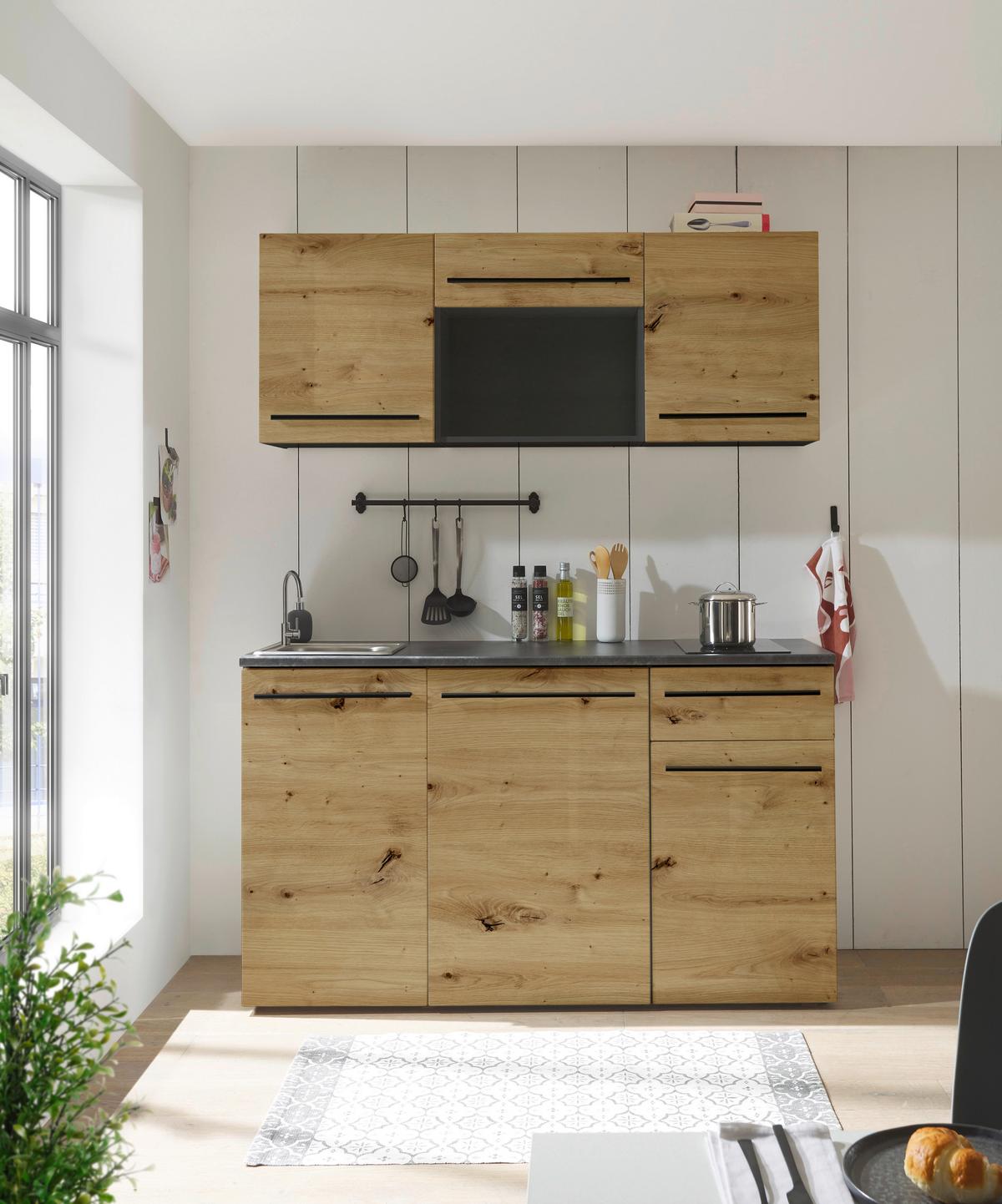 Konyhablokk Gépek Nélkül Jazz Single Z 160 Oak - barna/fekete, Trend, műanyag/faalapú anyag (160cm)