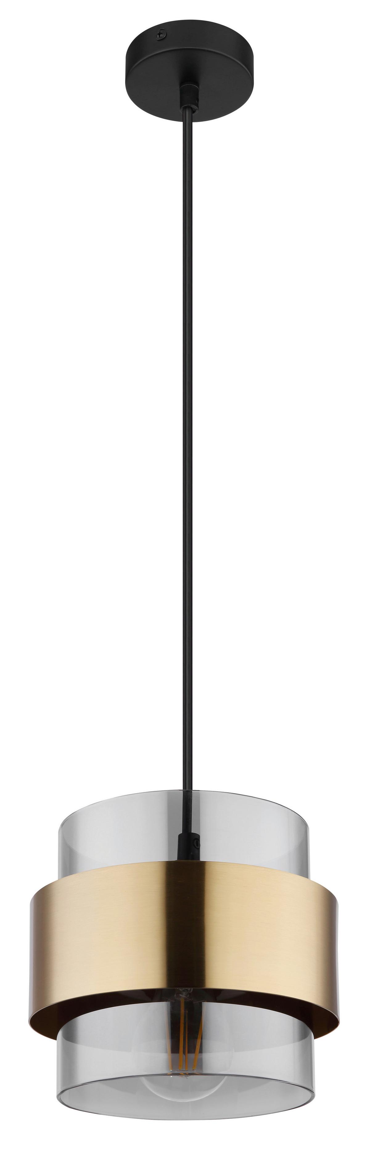 Hängeleuchte Milley Klar/Schwarz max. 60 Watt - Klar/Messingfarben, Design, Glas/Metall (18/120cm) - Globo