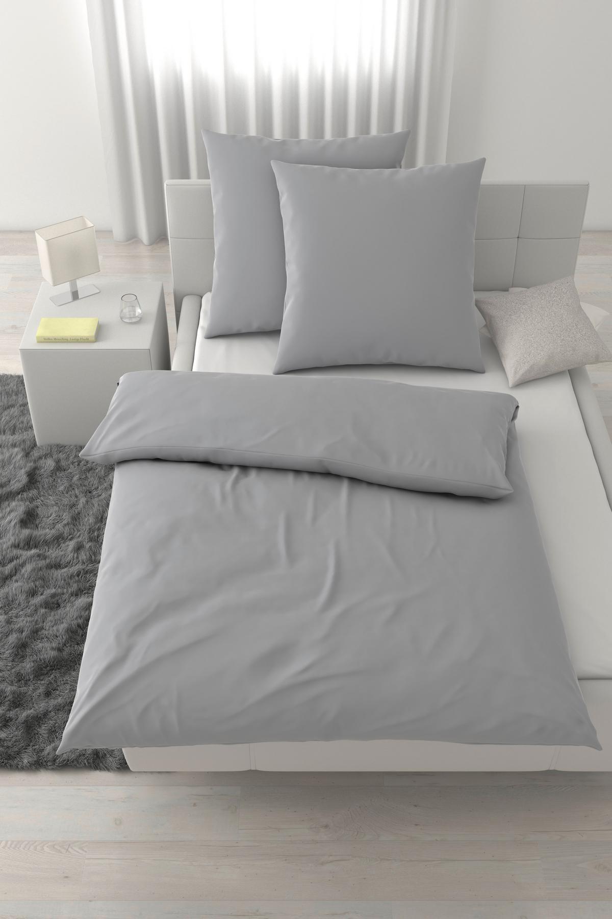 Bettwäsche Xenia Uni XXL Silberfarben ca. 200x200cm - Silberfarben, MODERN, Textil (200/200cm) - Premium Living