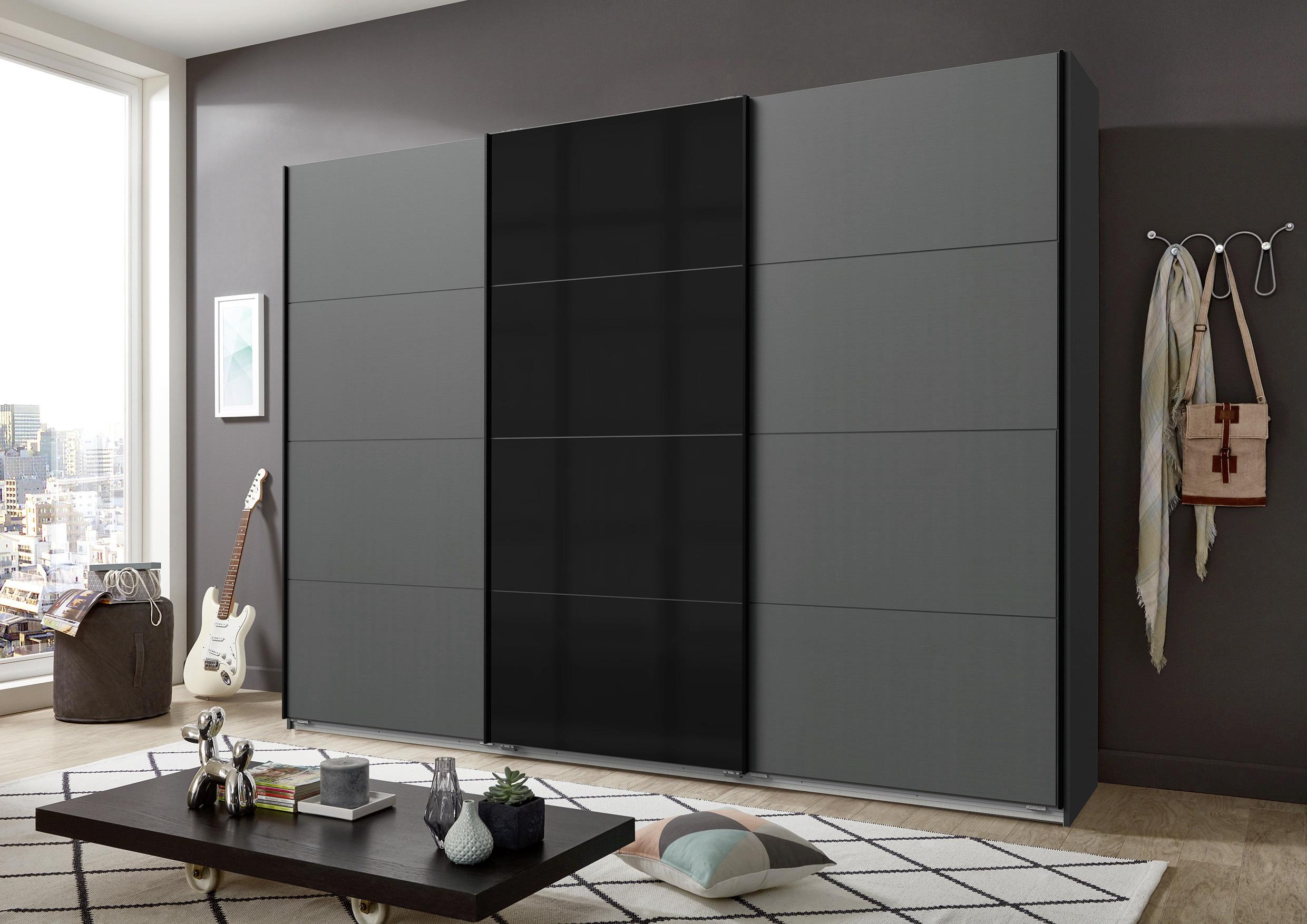 DULAP USI CULISANTE ERNESTO - grafit/negru, Basics, material pe bază de lemn (270/210/65cm) - Modern Living