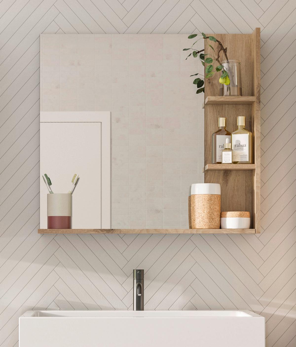 Wandspiegel Mason ca. 79x73 cm Eiche/Grau - Eichefarben/Grau, MODERN, Glas/Holzwerkstoff (79/73/13cm) - MID.YOU