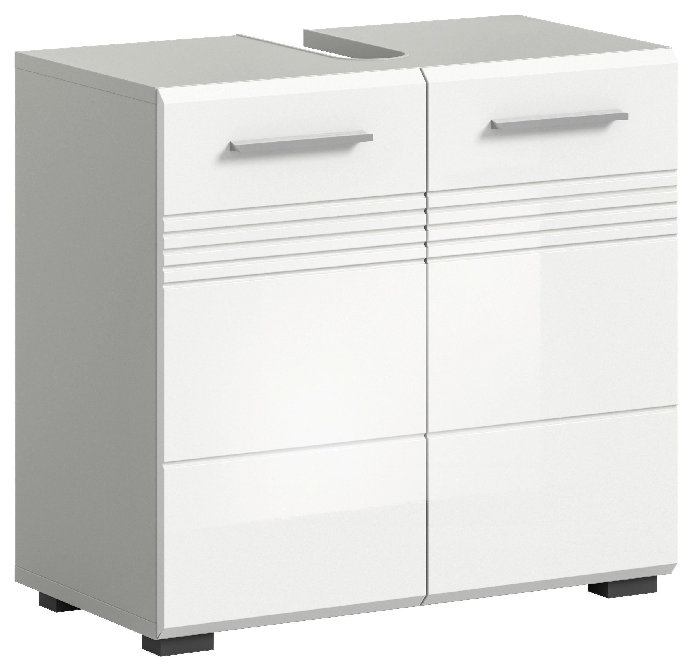 Waschbeckenunterschrank Copa ca. 60x56 cm Weiß/Grau - Chromfarben/Weiß Hochglanz, MODERN, Holzwerkstoff/Kunststoff (60/56/32cm) - MID.YOU