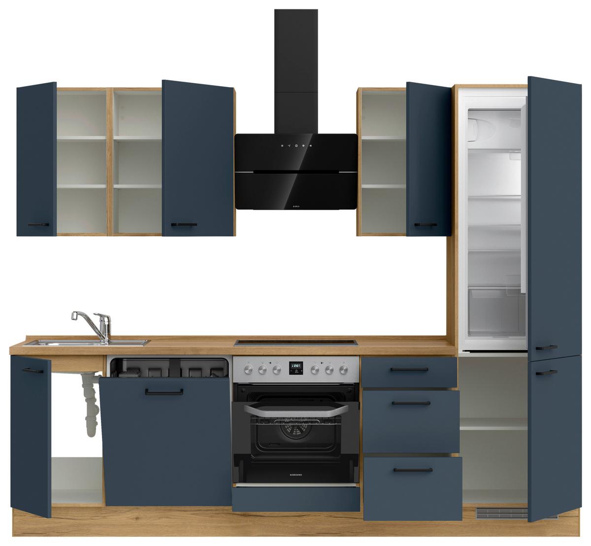 Küchenblock Easytouch High m. Geräten Dunkelblau - Eichefarben/Schwarz, MODERN, Holzwerkstoff/Metall (270cm) - Nobilia