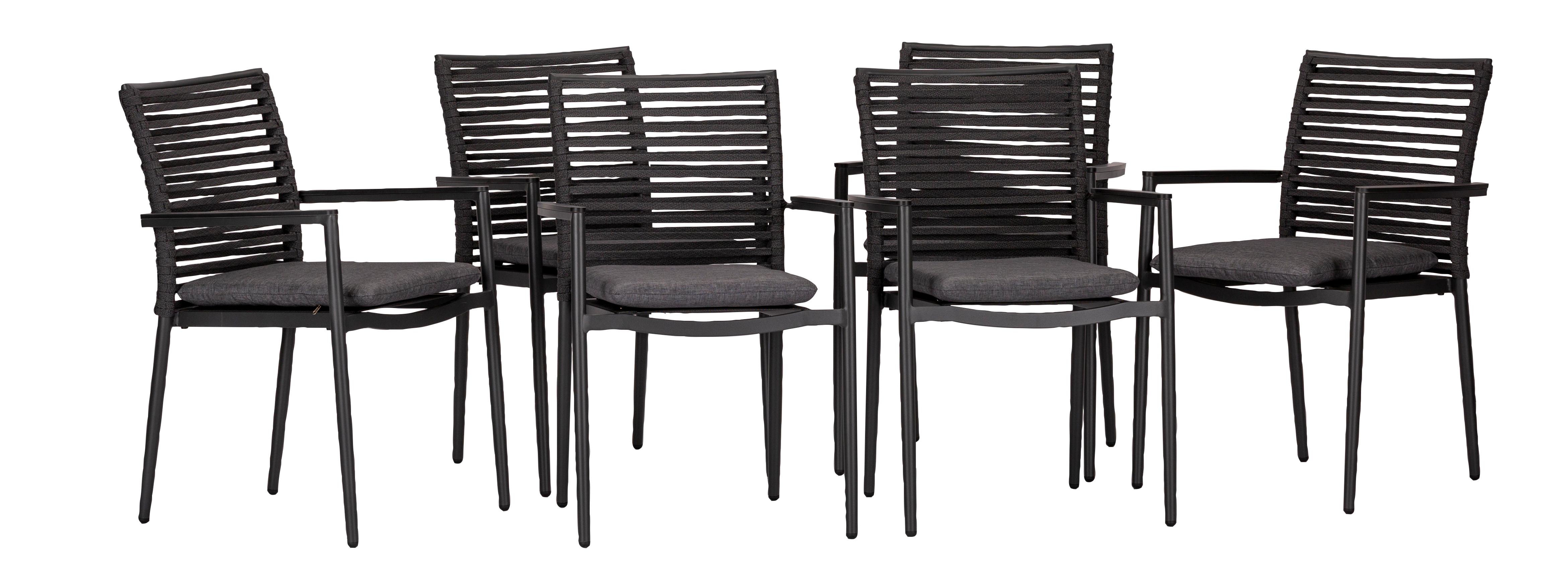 Gartensessel-Set 6-tlg. stapelbar New Jersey Metall - Dunkelgrau/Anthrazit, Basics, Holzwerkstoff/Kunststoff (61/57/86cm) - Acamp
