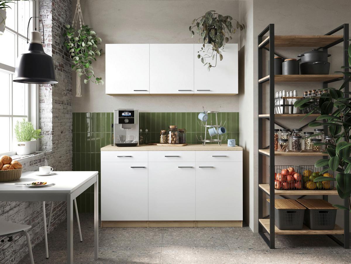 Majhna Kuhinja Merle, 150cm - srebrne barve/barve hrasta, Basics, kovina/leseni material (150cm) - Respekta