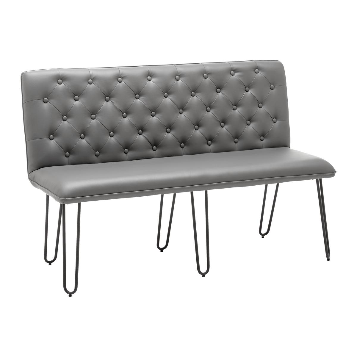 Sitzbank grau "Ivie", Lederlook - Schwarz/Grau, Modern, Holz/Textil (140/92/62cm) - Bessagi Home