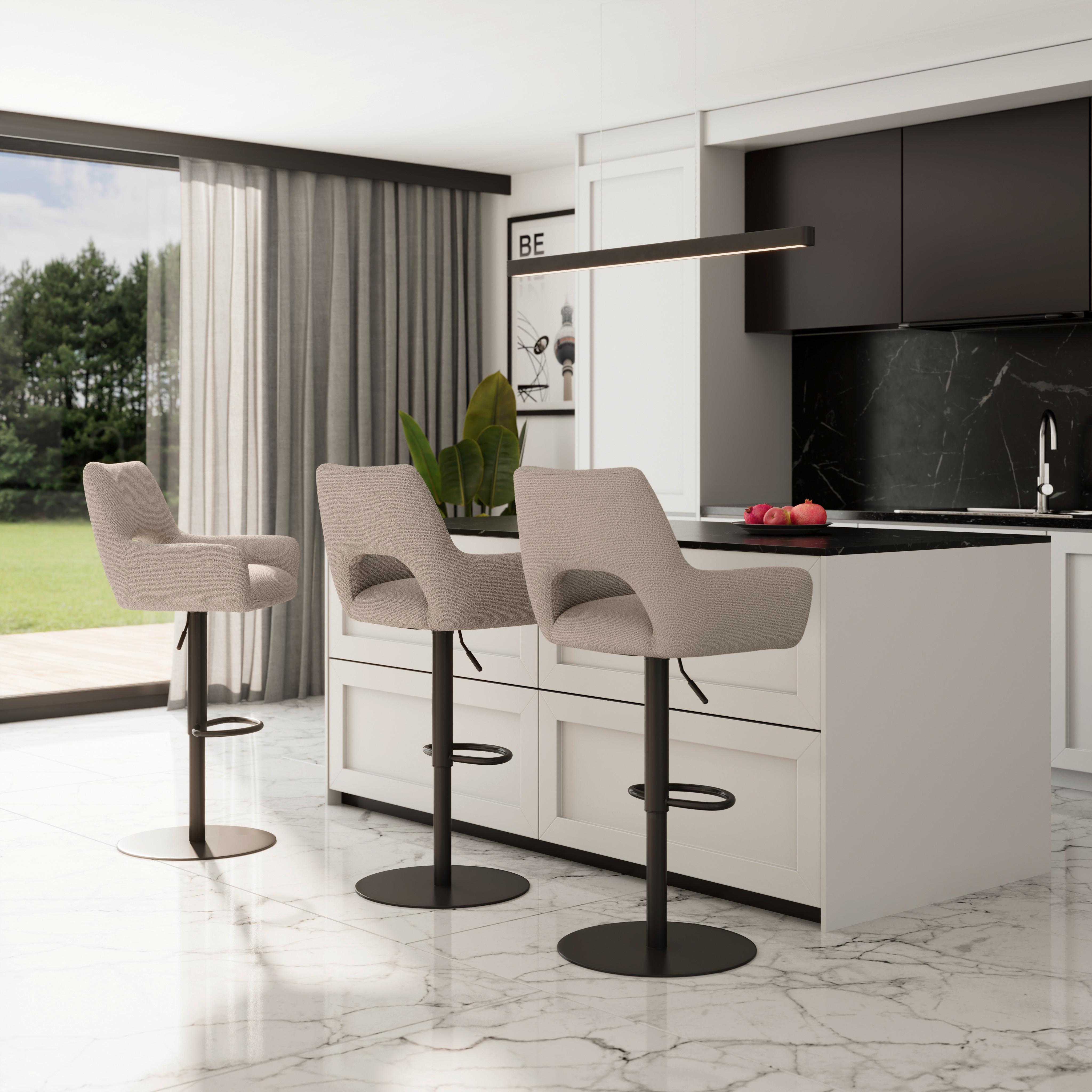 Barhocker Tami Creme Struktur Gepolstert - Creme/Schwarz, MODERN, Holz/Textil (46/82-102/51cm) - Bessagi Home