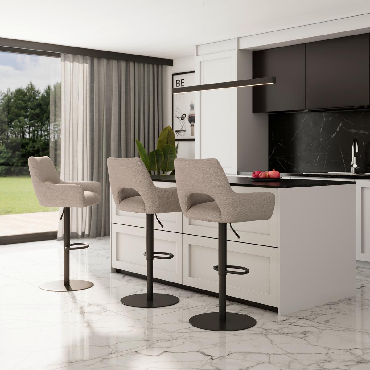 Barhocker Tami Creme Struktur Gepolstert - Creme/Schwarz, MODERN, Holz/Textil (46/82-102/51cm) - Bessagi Home
