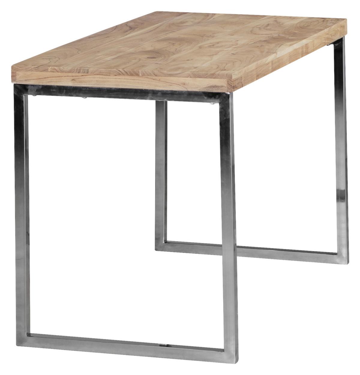 Schreibtisch "Guna", aus Akazie - Chromfarben/Akaziefarben, Design, Holz/Metall (120/60/76cm) - MID.YOU