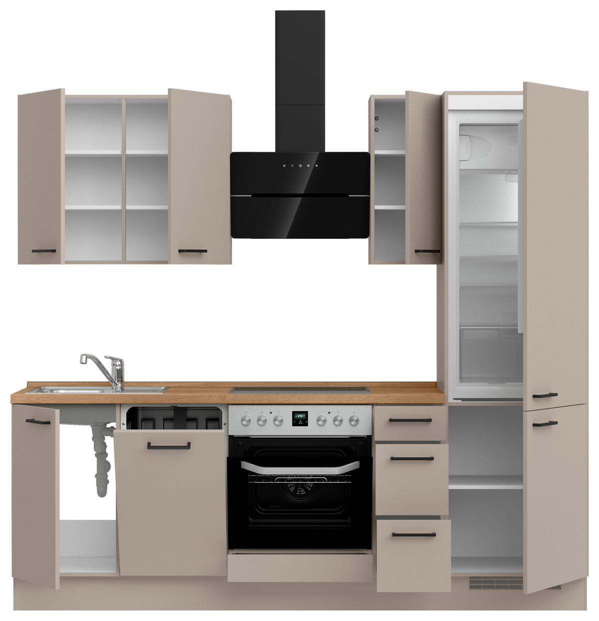 Küchenblock Easytouch High m. Geräten Sandfarben - Sandfarben/Eichefarben, MODERN, Holzwerkstoff/Metall (240cm) - Nobilia