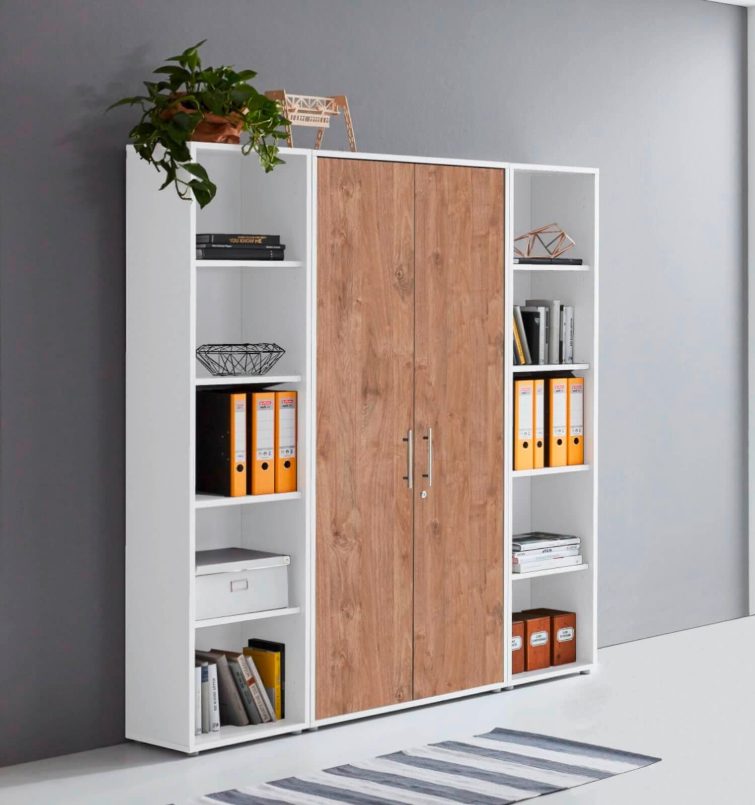 Aktenschrank Office Edition Sw Set 3 Weiß/Eichefarben - Eichefarben/Weiß, MODERN, Holzwerkstoff (173/186/33cm) - MID.YOU
