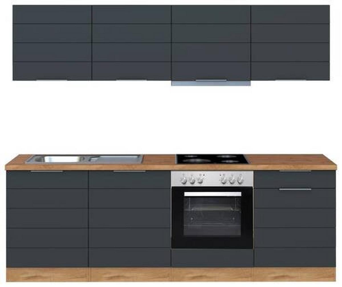 Küchenblock in Geräten ca. 240 cm Grau/Eiche - Eiche Wotan/Grau, Design, Holzwerkstoff/Metall (240cm) - Held
