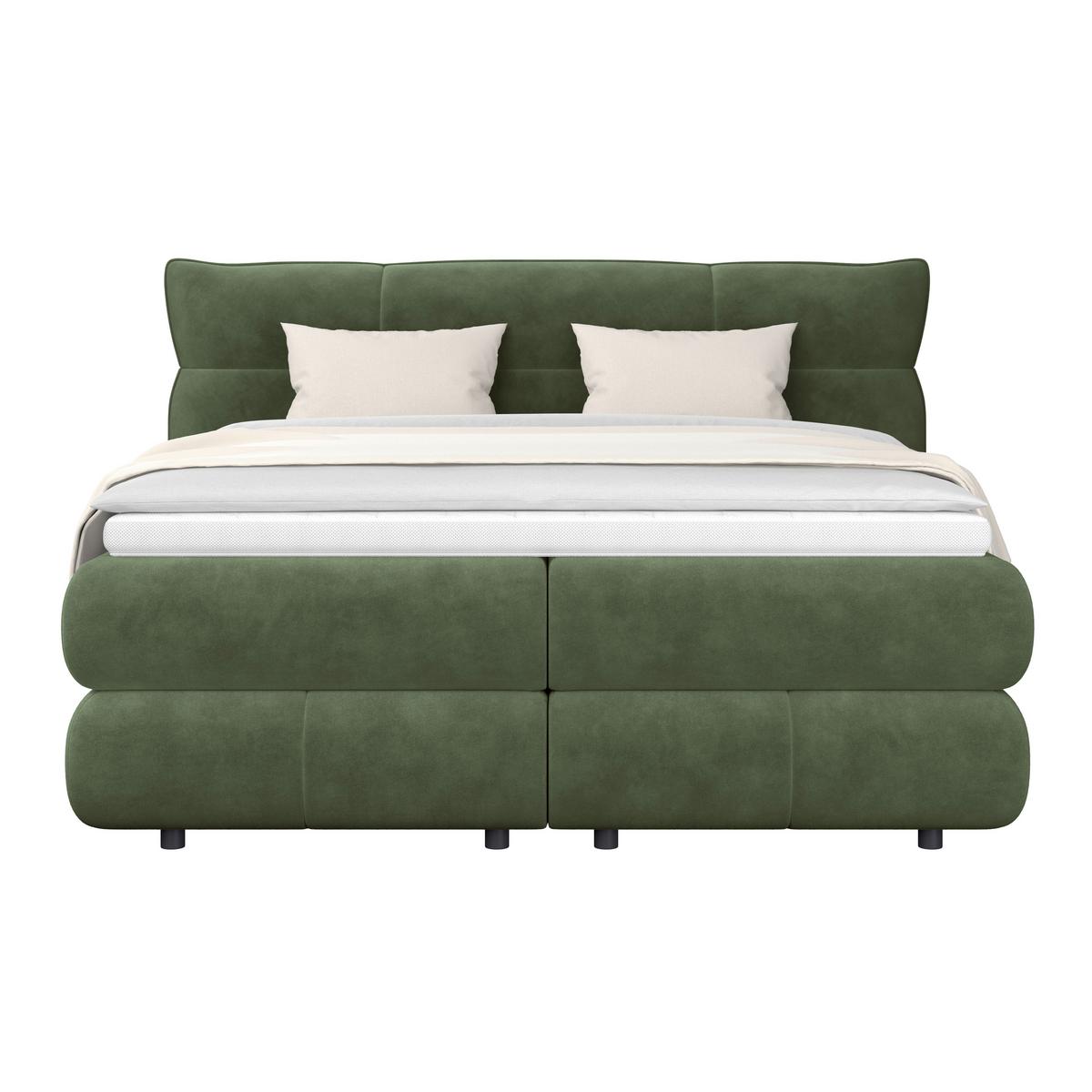 Boxspring Krevet Carmelo - tamno zelena/crna, Trend, tekstil/plastika (160/200cm) - Premium Living