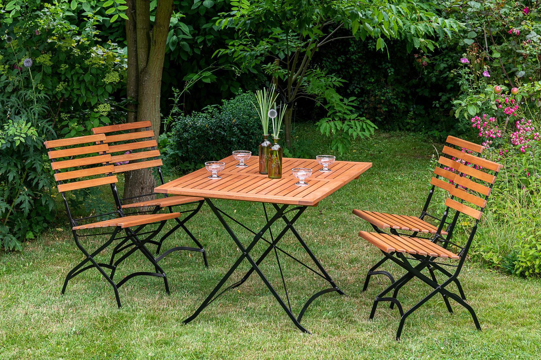 Gartenstuhl 2er Set "Schlossgarten" aus Eukalyptus - Schwarz/Naturfarben, ROMANTIK / LANDHAUS, Holz/Metall (47/59/86cm) - Gardenson