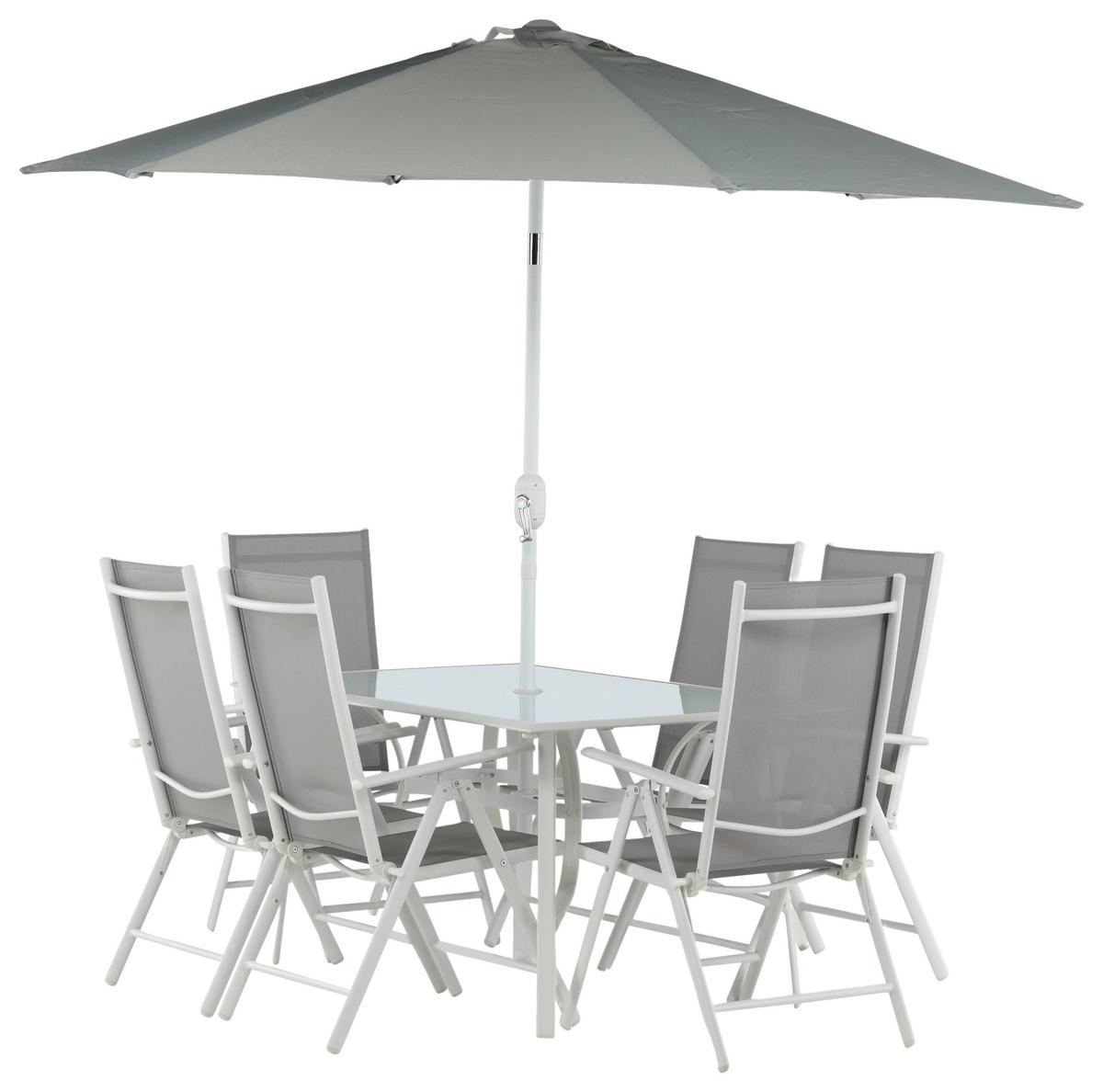 Gartentischgruppe Brekki Weiß, pulverbeschichtet - Weiß, KONVENTIONELL, Glas/Metall - Gardenson