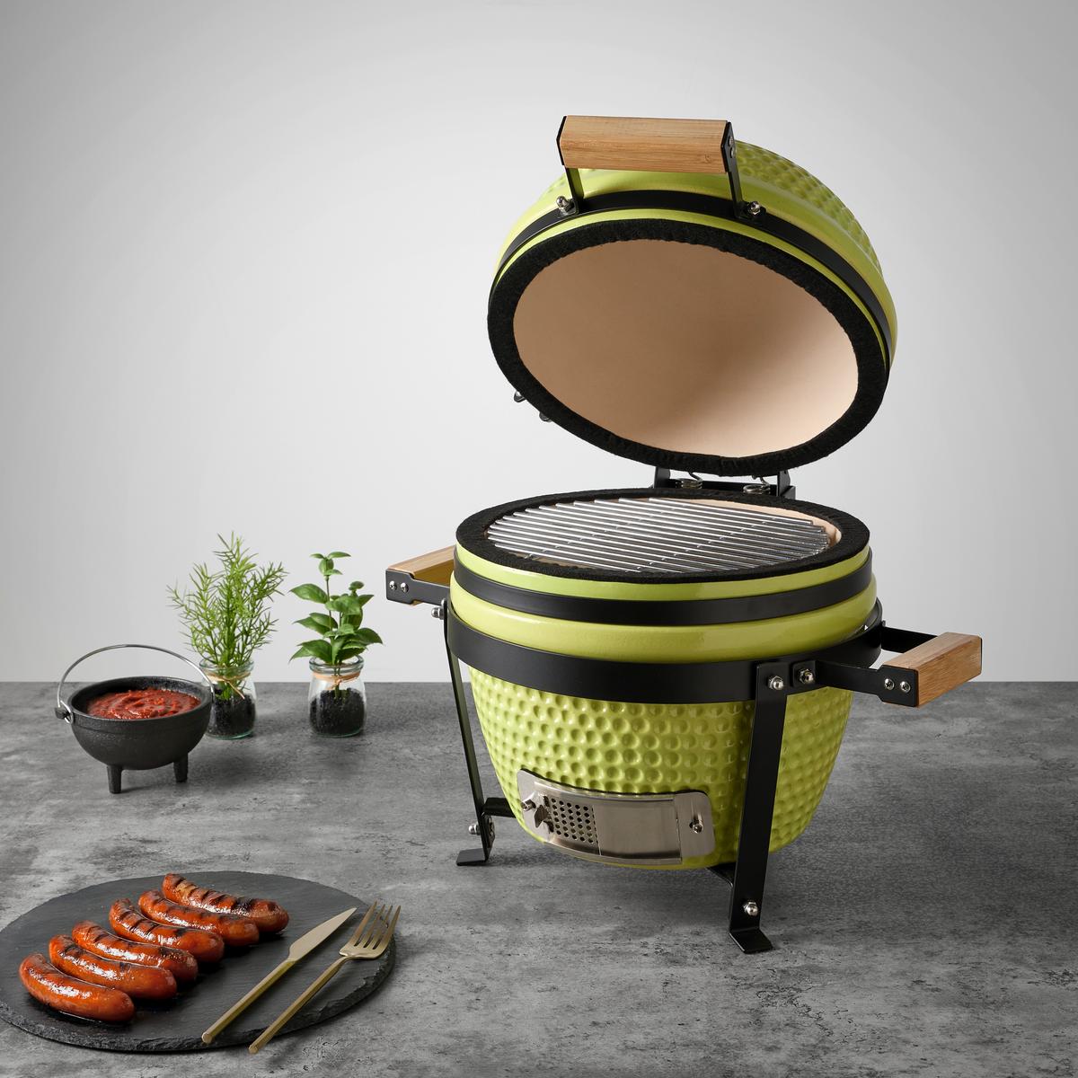 Holzkohlegrill Smokey Grün - Grün, KONVENTIONELL, Holz/Keramik (49/49/45cm) - Mömax