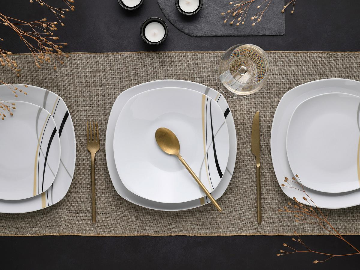 Komiservice Square City Line Weiß, 62-teilig - Weiß, Trend, Keramik - Creatable